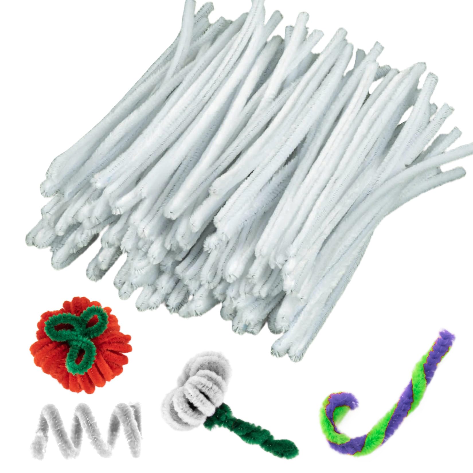 Pipe Cleaners Craft Supplies - 200 PCS Chenille Stems Fuzzy Craft Wire for Handicrafts Twisting Stick DIY for Craft Bouquets Animals Halloween Christmas Easter Birthday (White)