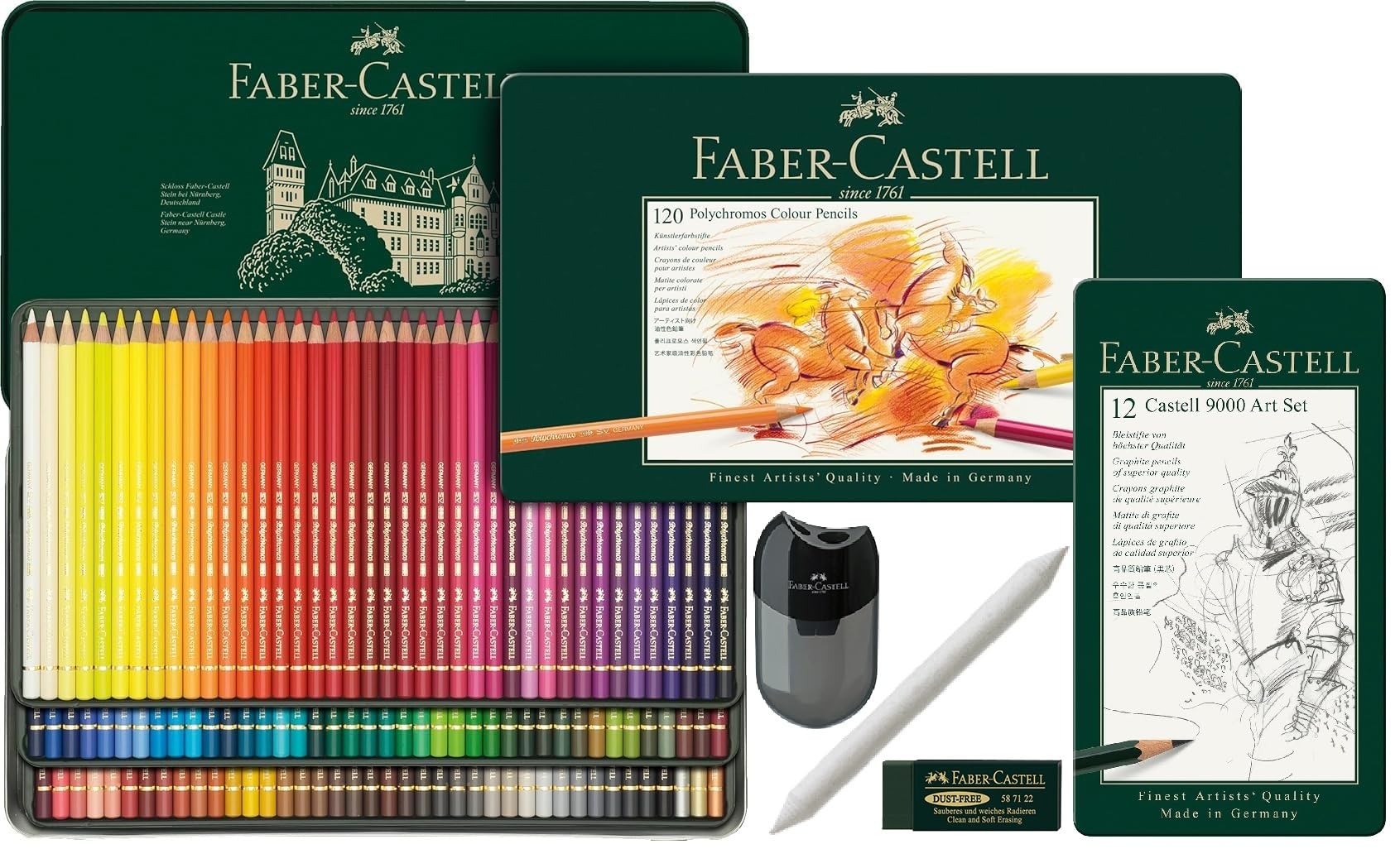Faber-Castell 110011 - Künstlerfarbstifte Polychromos, 120er Metalletui (Metalletui + großes Graphit Set, Mehrfarbig, 1 stück (1er Pack))