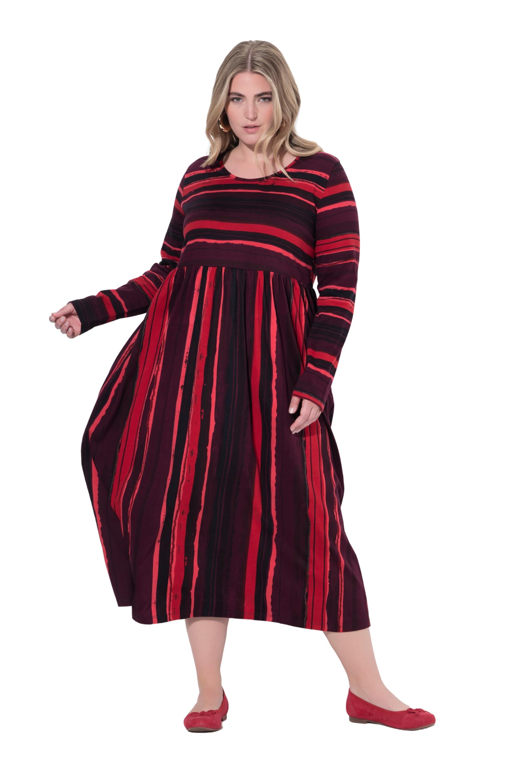 Ulla Popken Damen große Größen Übergrößen Plus Size Maxikleid, Batikdruck, A-Linie, Rundhals, Langarm 844530