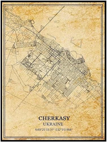 TANOKCRS Cherkasy - Póster de Ucrania para pared, diseño vintage, mapa, ilustración, viaje, recuerdo, regalo, decoración del hogar, 9 x 11 pulgadas,