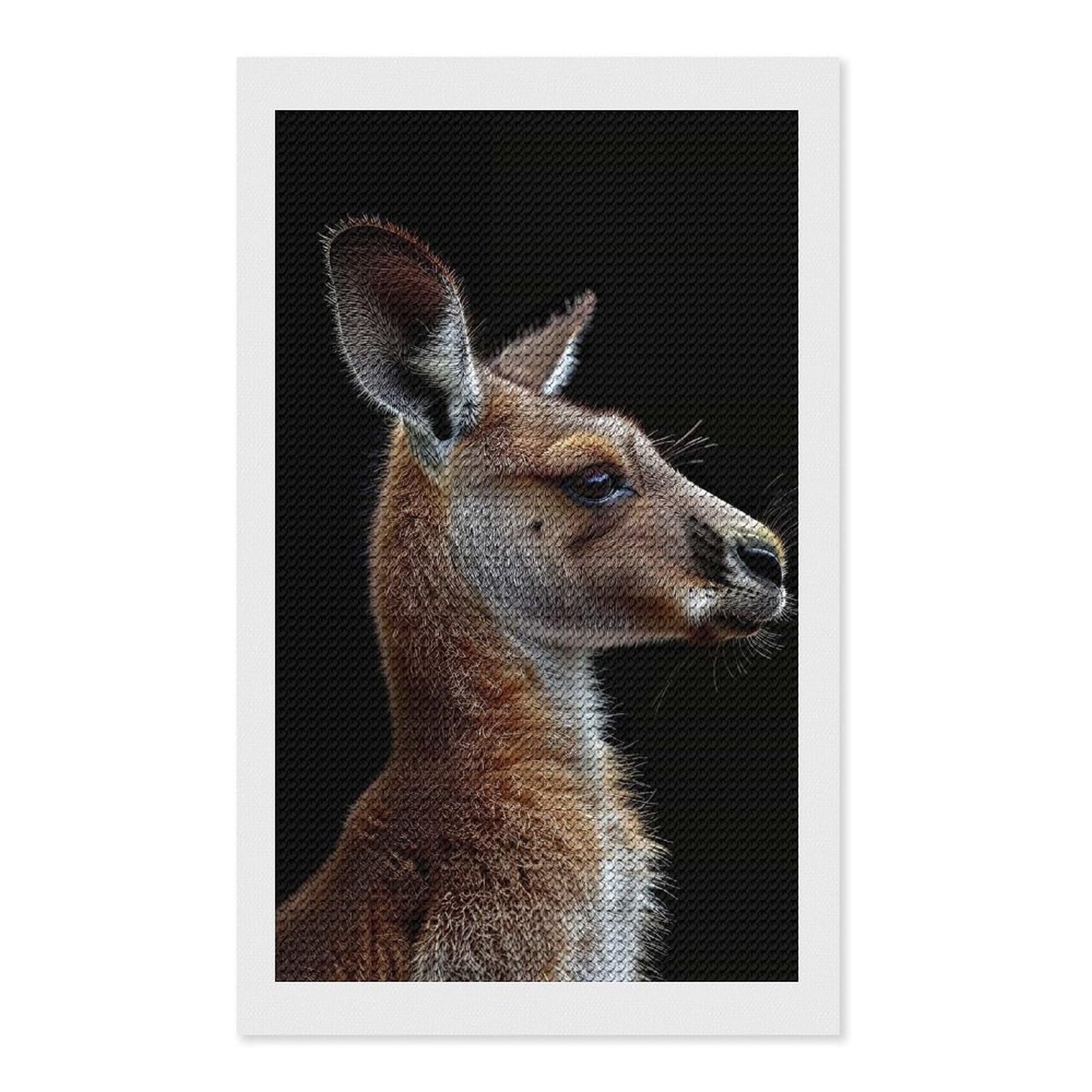 Junmoney Kangaroo Diamond Art Canvas 12"x20", for Family Craft Time, Creative Leisure Activity, Living Room Decor, Festive Craft Gift