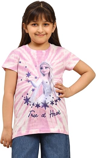 Kidsville Official Frozen Graphic Printed Girls Multicolour Regular Fit Tshirt for Kids Girls
