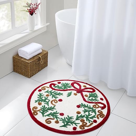 Hallmark - Holiday Bath Rug, Round Christmas Rug, Soft Tufted Pile (Christmas Wreath, 30" Round)