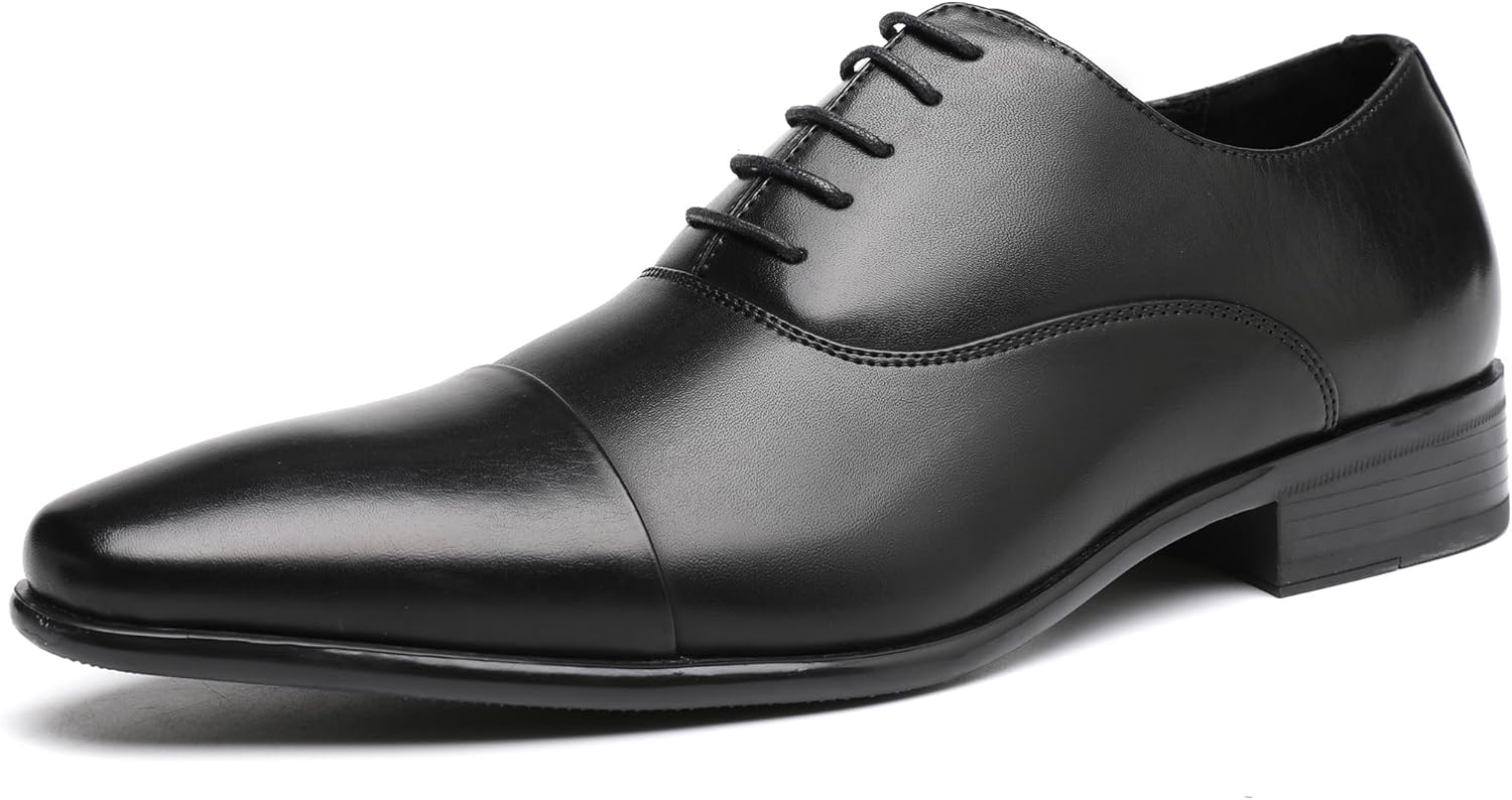 DECARSDZ Mens Faux Patent Leather Classic Lace-up Formal Oxford Tuxedo Dress Shoes