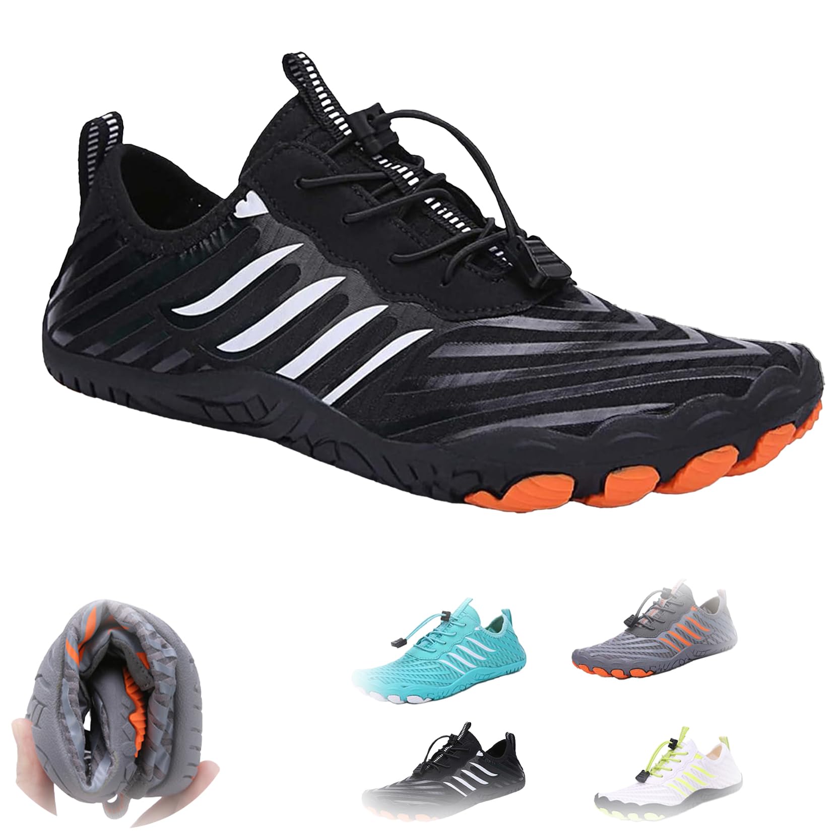 Groundedfootwear for Women Men with Neuropathy, Comfortable Lightweight Non-Slip Barefoot Shoes (Black,9 Women/7 Men)
