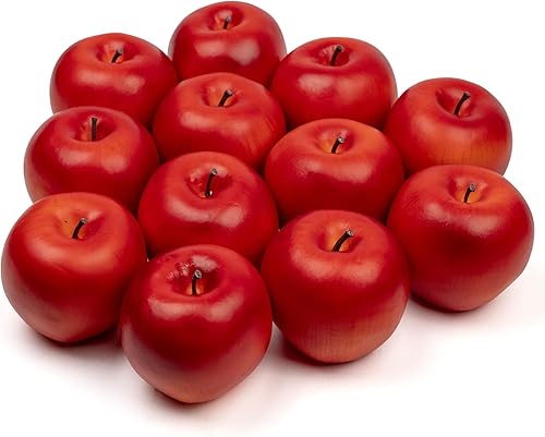 12 piezas de manzanas falsas de 3 pulgadas para decoración de manzanas artificiales para decoración del hogar y la cocina (rojo)