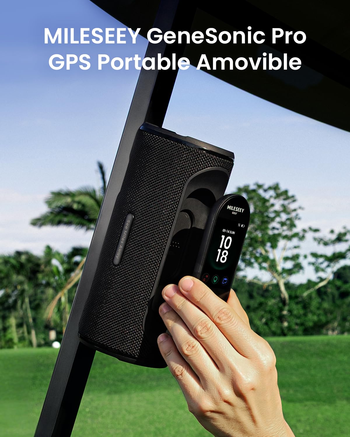 MiLESEEY GeneSonic Pro Haut-Parleur Golf avec GPS Amovible, Écran Tactile 3 Pouces, 43000+ Cours Préchargés, Champ de Vision et Distance Auditive, Batterie 15 Heures, Magnétique, Imperméable à l'eau