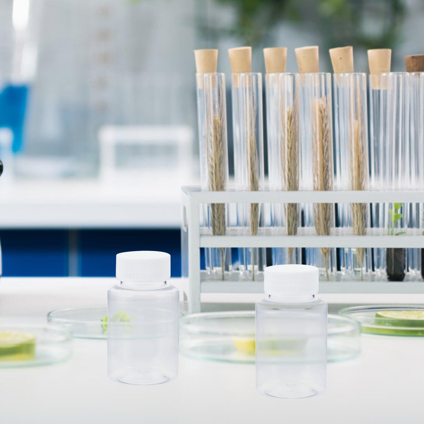 KICHOUSE 6 Stück Ölprobenflaschen Aus Kunststoff – Mit Kappen, 8,5x4,8 Cm, Transparent, Dicht Verschließbar, Für Labor, Feldproben, Chemikalien & Reagenzien