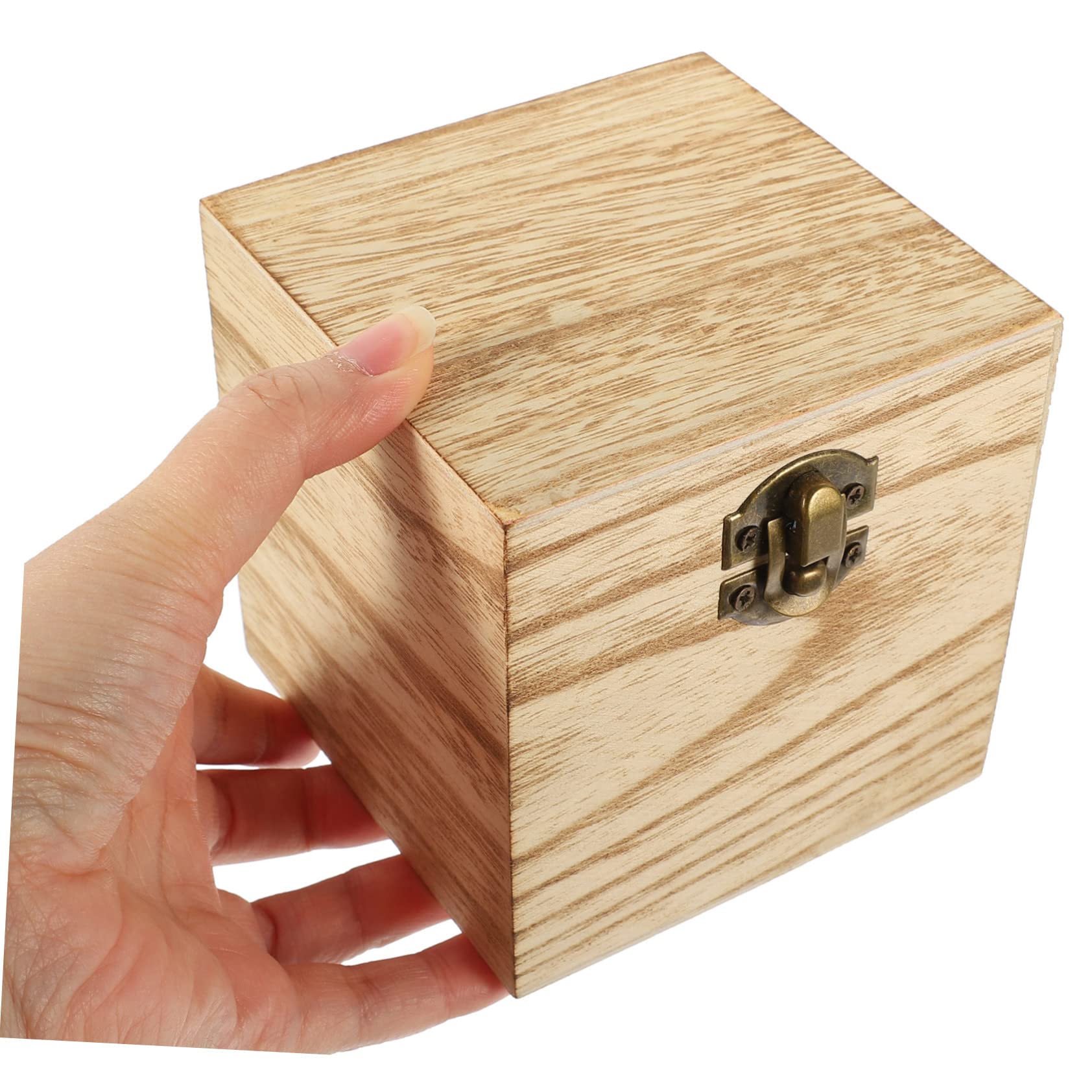 Quadratische Holzkisten Dekorative Aufbewahrungsboxen 4 Stück in Beige mit Scharnierdeckel und Vorderem Schloss für Schmuck und Erinnerungen