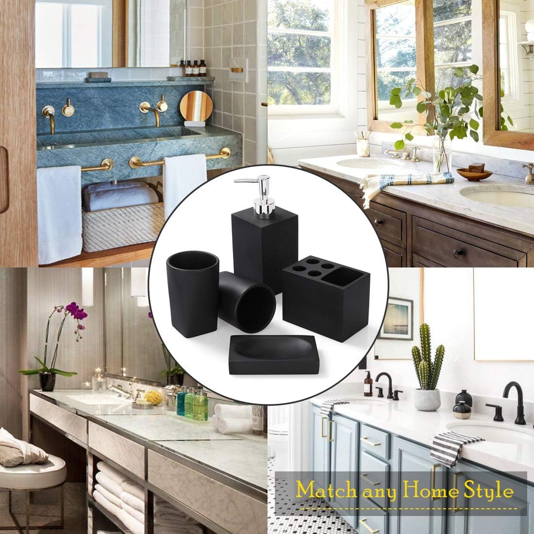 Marble Look 5-Piece Resin Bathroom Accessories Set