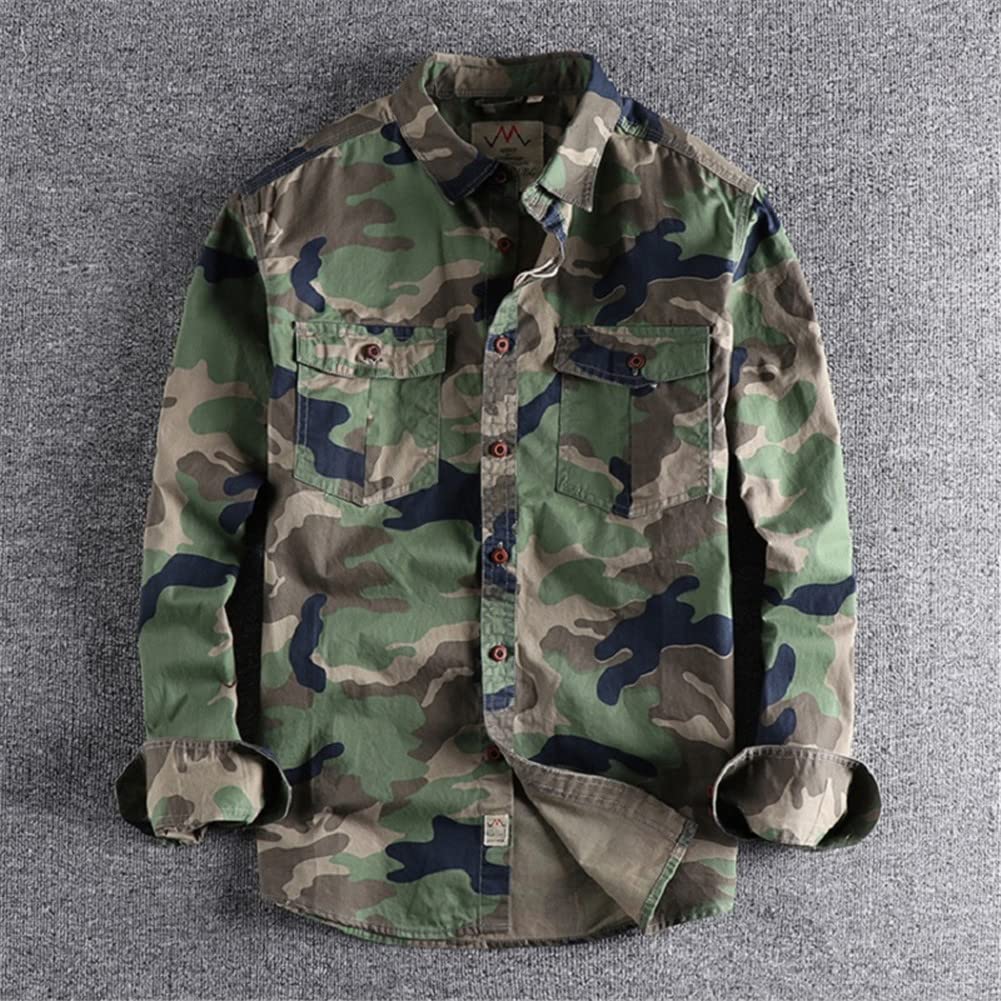 Vsadsau Camo1 Chemise cargo pour homme en plein air, randonnée, sport, militaire, décontracté, poche