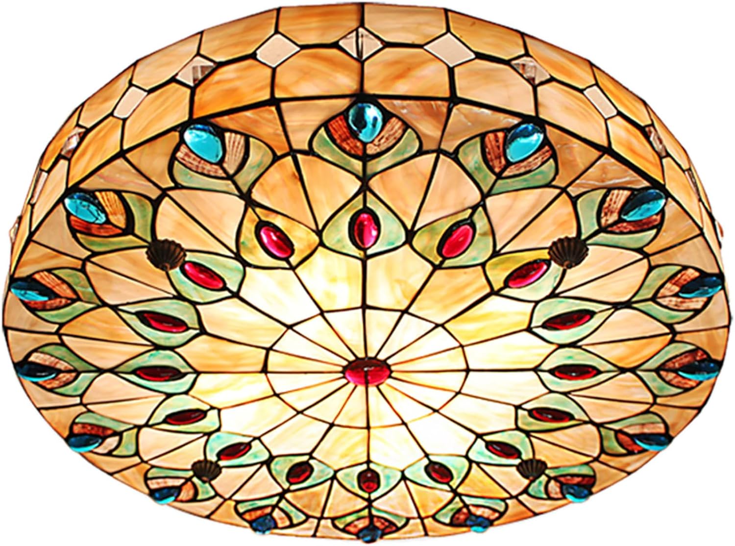 Ceiling Lamp 24inch Vintage LED Tiffany Ceiling Light Stained Glass Handmade Ceiling Lamps Retro Flush Mount Ceiling Light Fixture for Bedroom Dining Room Hallway