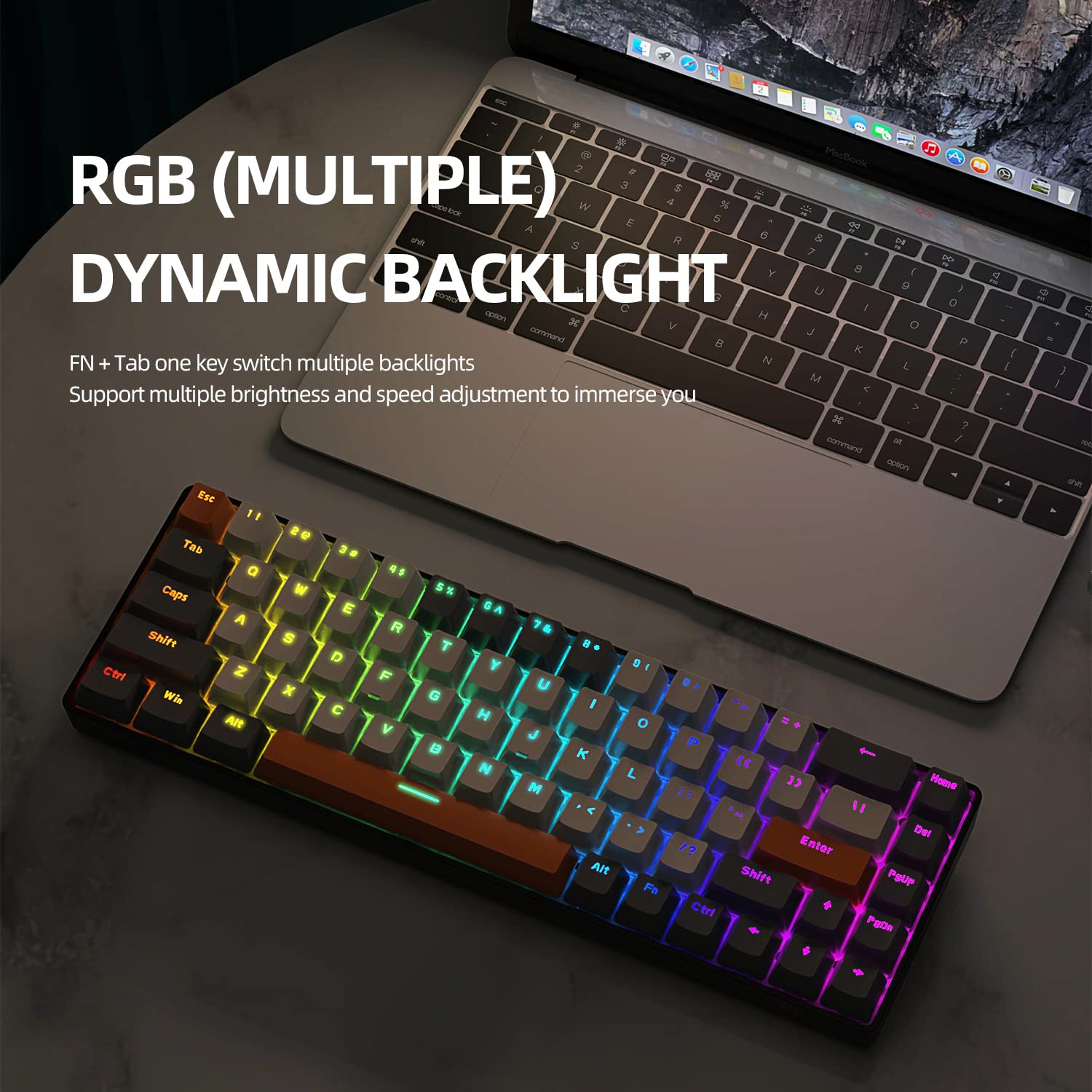68 tasti tastiere da gioco meccaniche cablate con retroilluminazione RGB, mini portatile 60% tastiera da gioco meccanica per computer portatile Gamer (Aqua Edition Red Switch)