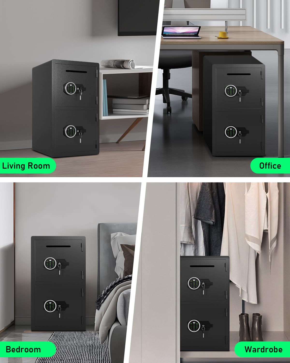Cassaforte per la casa extra large da 15 cm, impermeabile, a prova di fuoco, cassaforte digitale di sicurezza domestica con slot per deposito e scatola di immagazzinaggio in metallo, rivestimento