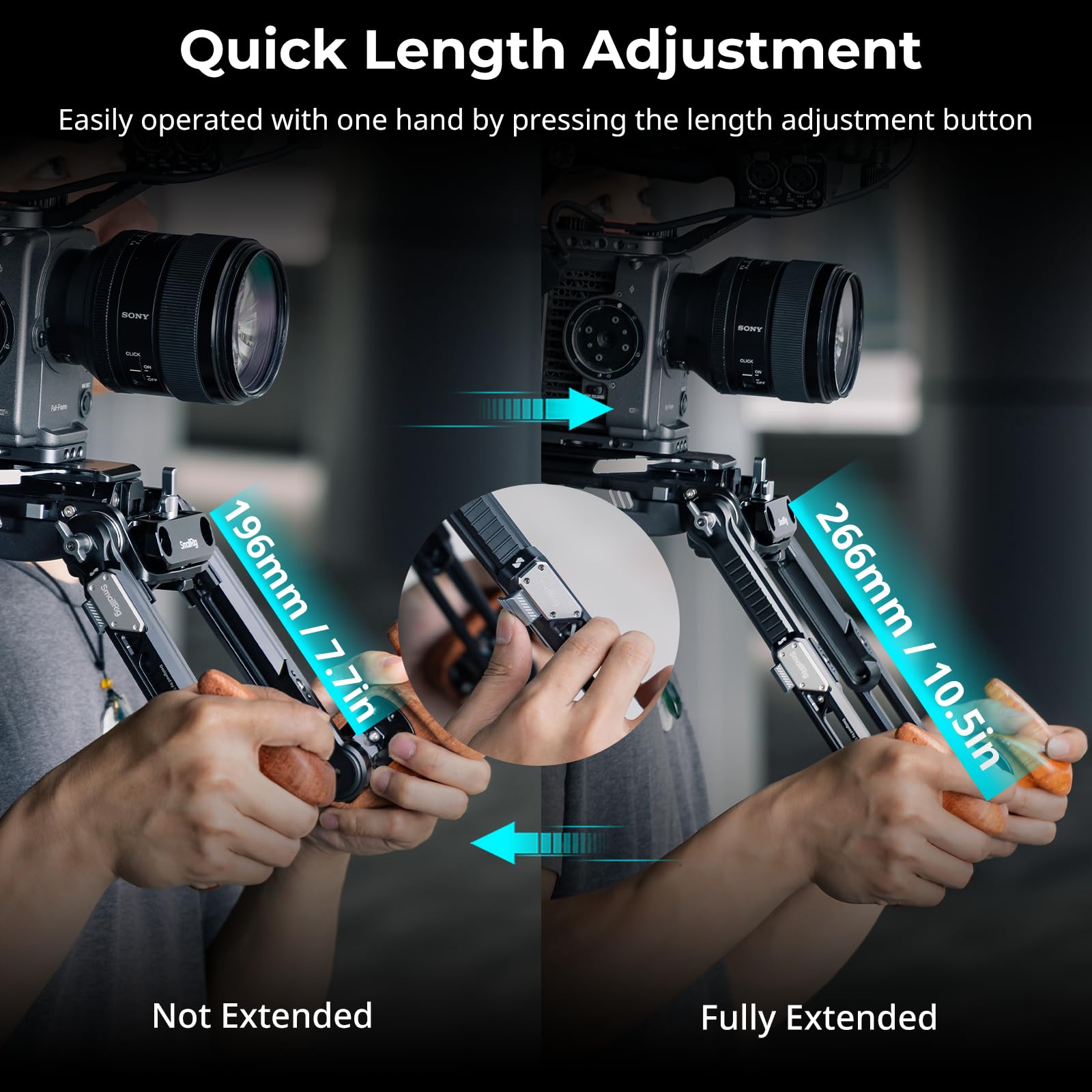 SMALLRIG Adaptador de Extensión de Brazo con Rosetón M6 para ARRI, Ajuste Rápido de Longitud con un Solo Toque, Paquete de 2-5206