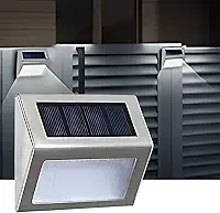 Kit 4 Arandela solar luminária slim inox lâmpada elegante para muro parede jardim corredor área externa (Branco Frio)