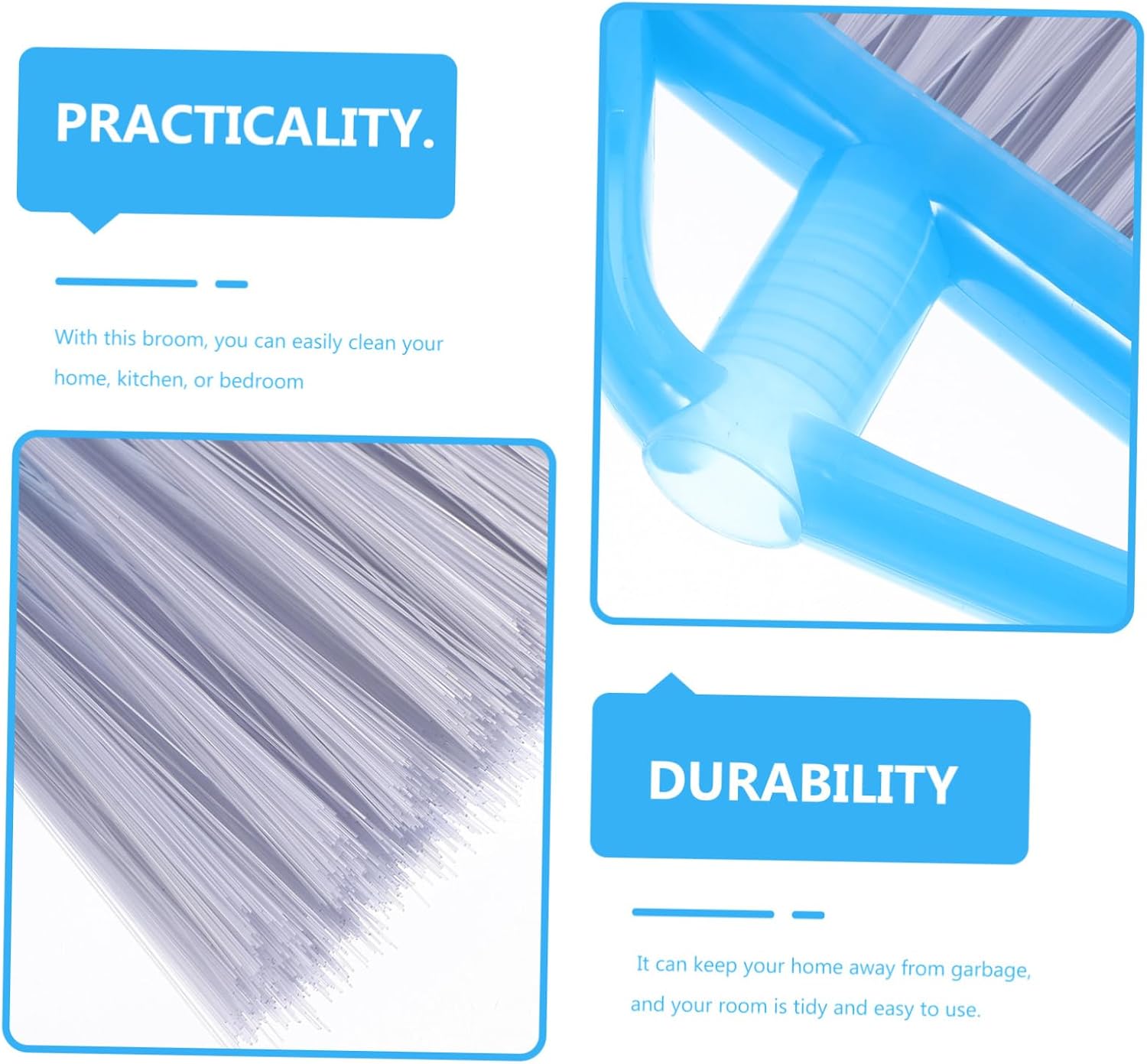 COLLBATH Heavy Duty Sweeper Replacement Head Indoor Outdoor Broom for Decks Driveways Patios Blue