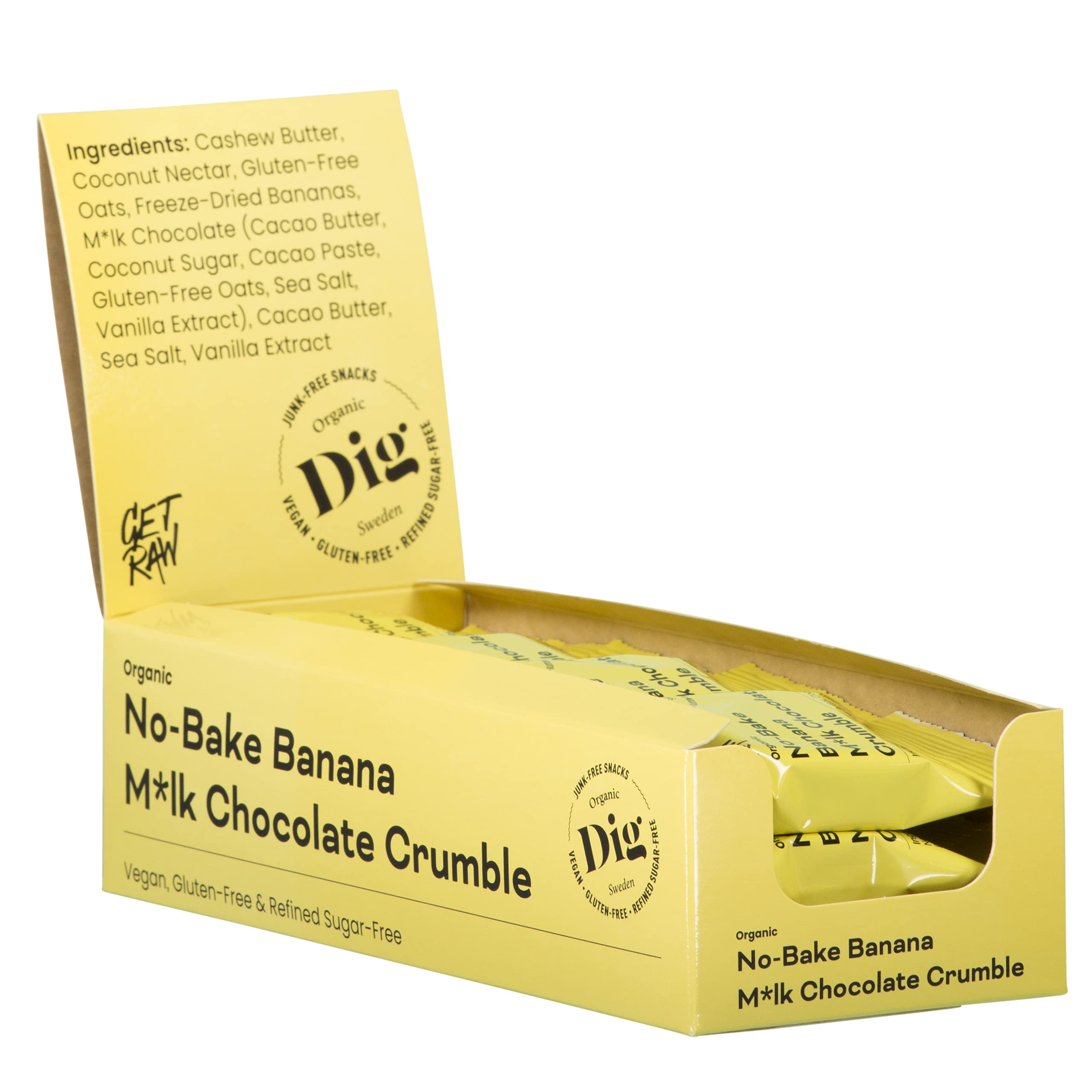 Dig Bio-Streuselkuchen Banane & Helle Schokolade – Veganer No-Bake Riegel, Glutenfrei, 12 x 35g
