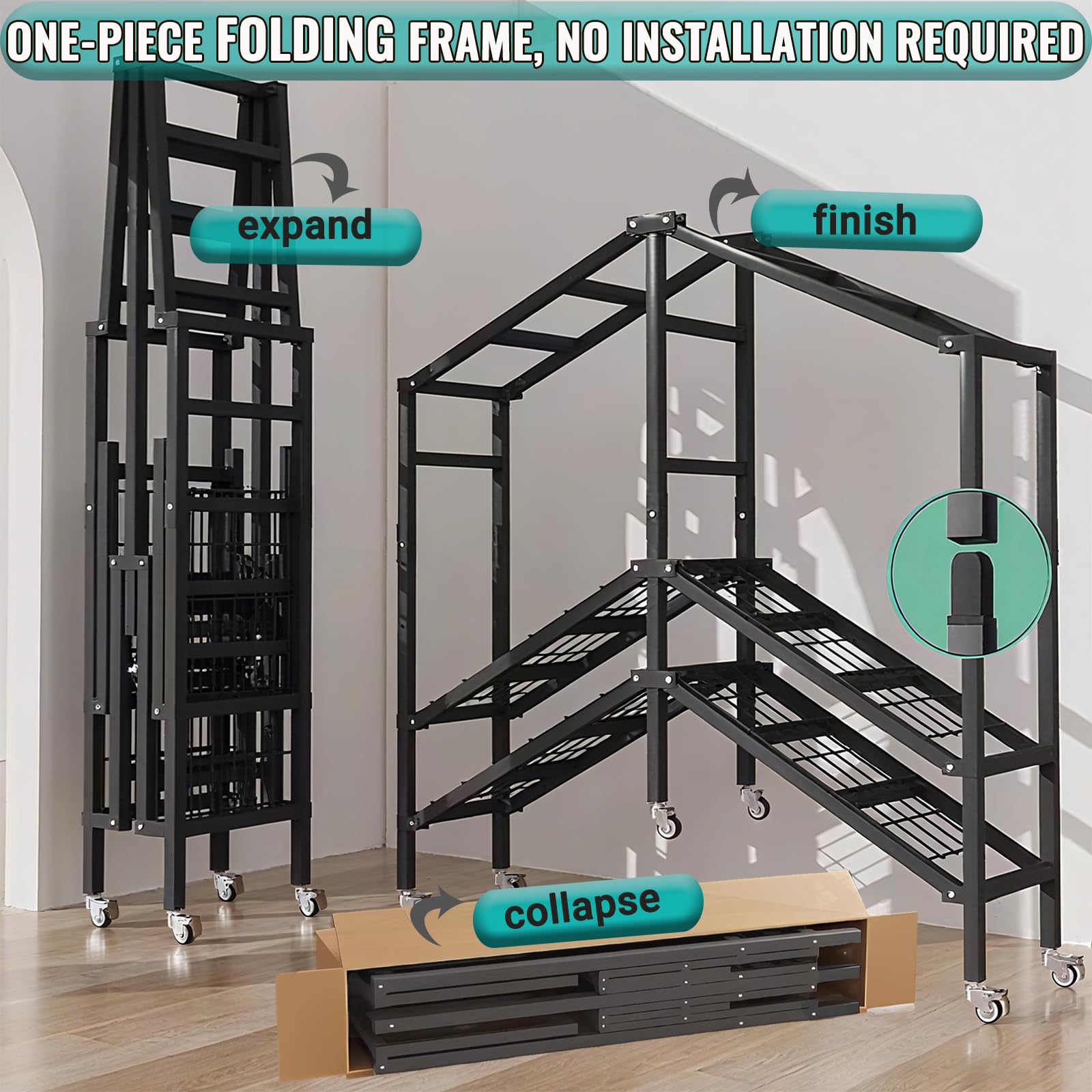 Mobiler Industrieller Kleiderständer mit Rädern, zusammenklappbarer Kleiderständer zum Aufhängen von Kleidung, tragbares Kleiderschrank-System,A,49.2"/125CM