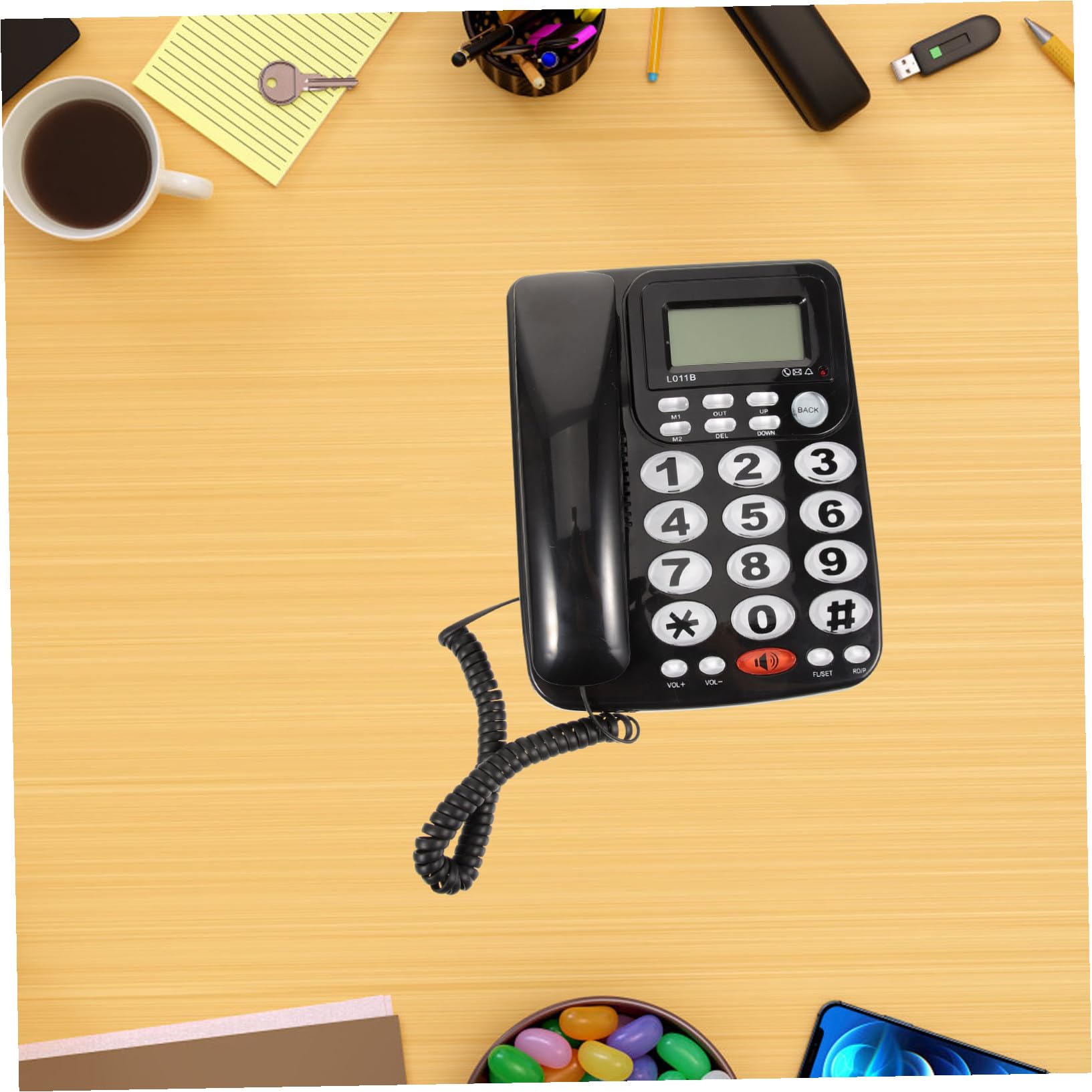 WOONEKY Telefono Fisso da Tavolo Rj11 in PVC, Facile Uso e Display Chiaro