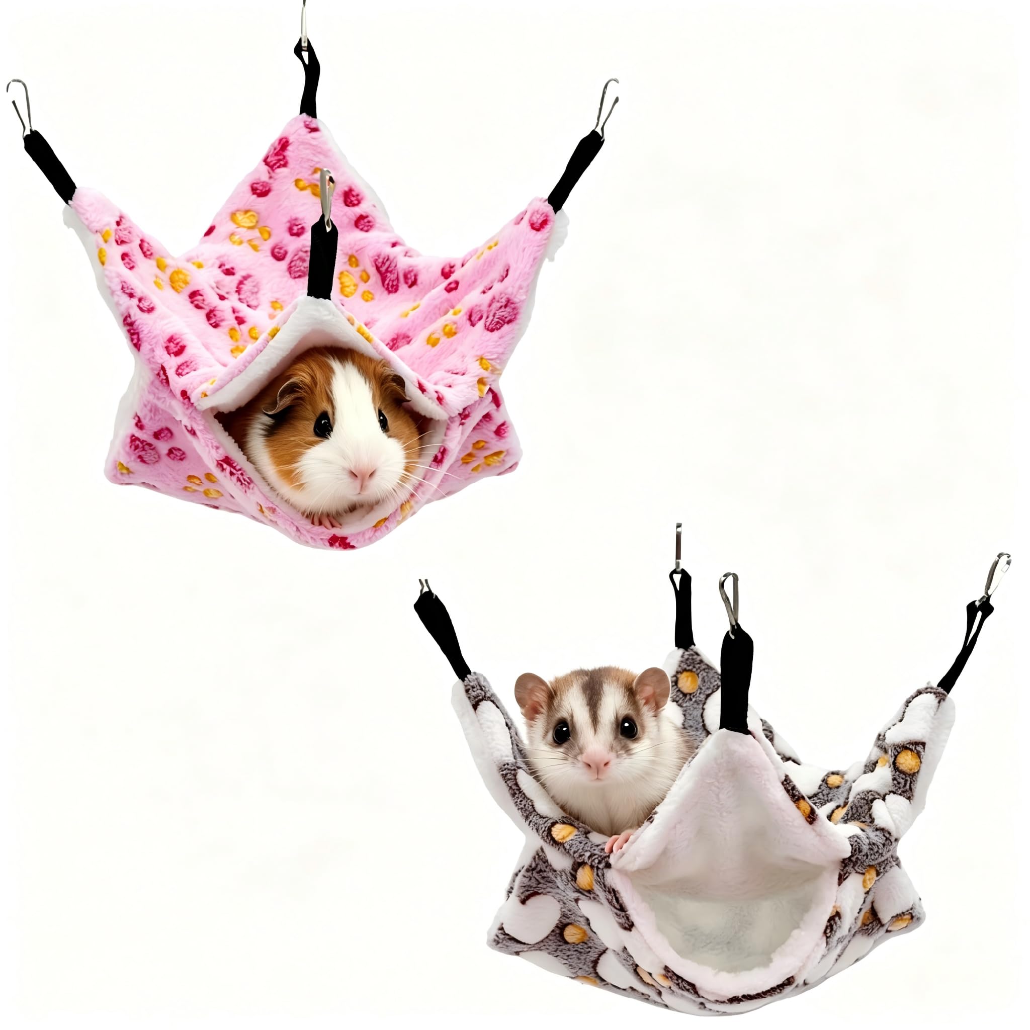 VLUNT Guinea Pig Hammock Bed for Cage with Hooks 2 Pack Brown & Pink