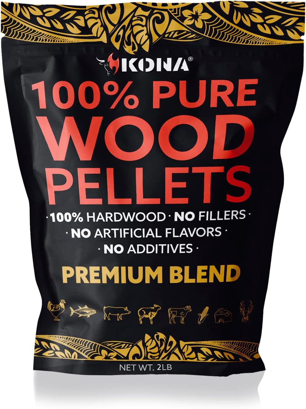 Kona Premium Blend Smoker Pellets, Intended for Ninja Woodfire Outdoor Grill, 2 lb Resealable Bag 2 pounds