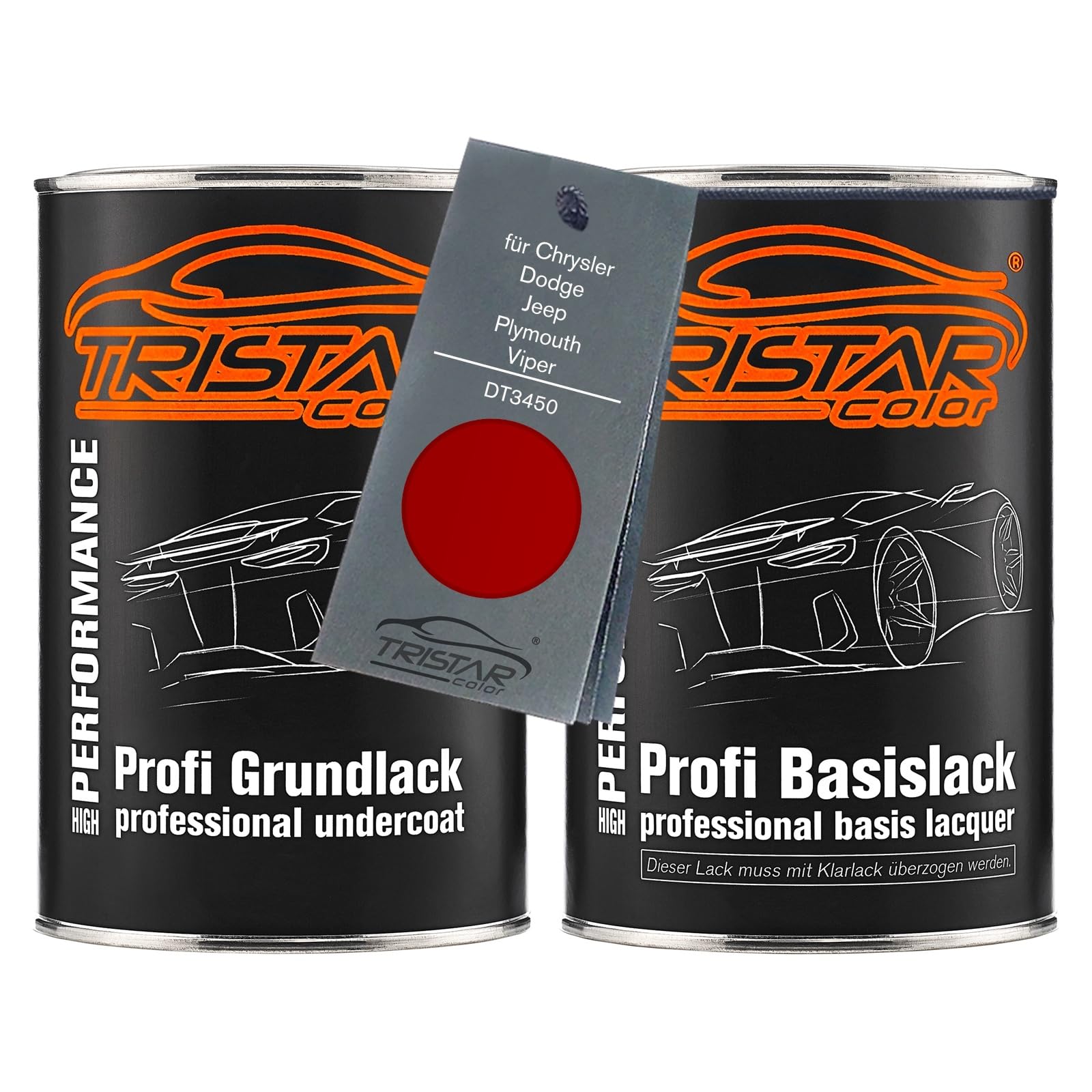 TRISTARcolor Barattoli vernice per Chrysler DT3450 International Red 2,0L | per Chrysler / Dodge / Jeep / Plymouth / Viper, Vernice per auto, Kit vernice di fondo + base, pronto all'uso