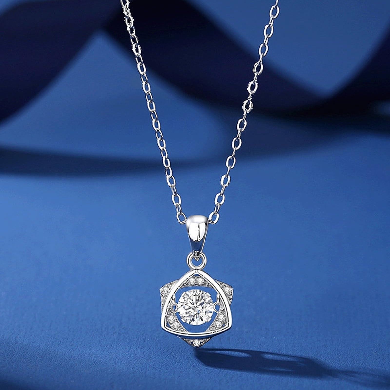 Collares de topacio azul con diamantes para mujer, collar de cadena para mujer, no se deslustra, ajuste flotante, hexagrama, diamante de oro blanco de 18 quilates