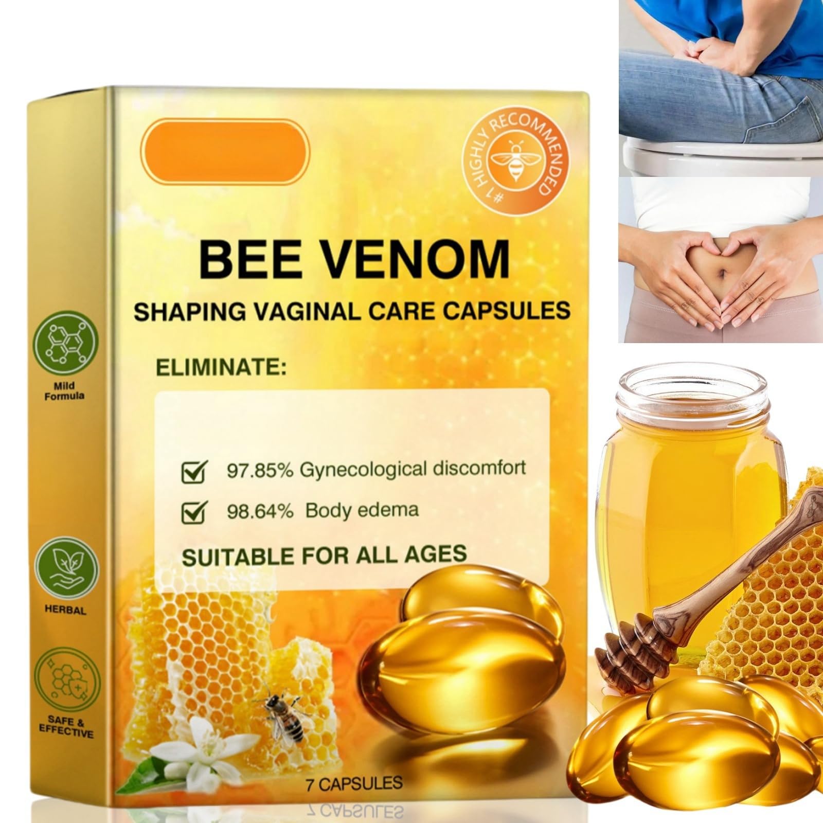2*7Pcs Bee Venom Repair Vagi/nal Capsules,Bee Venom Feminine Repair Tighten Capsules,Vagi/na Tightening Products,Natural Repair Vagi/nal Capsules,Bee Venom Capsules for Woman,Firming and Care Vagi/na