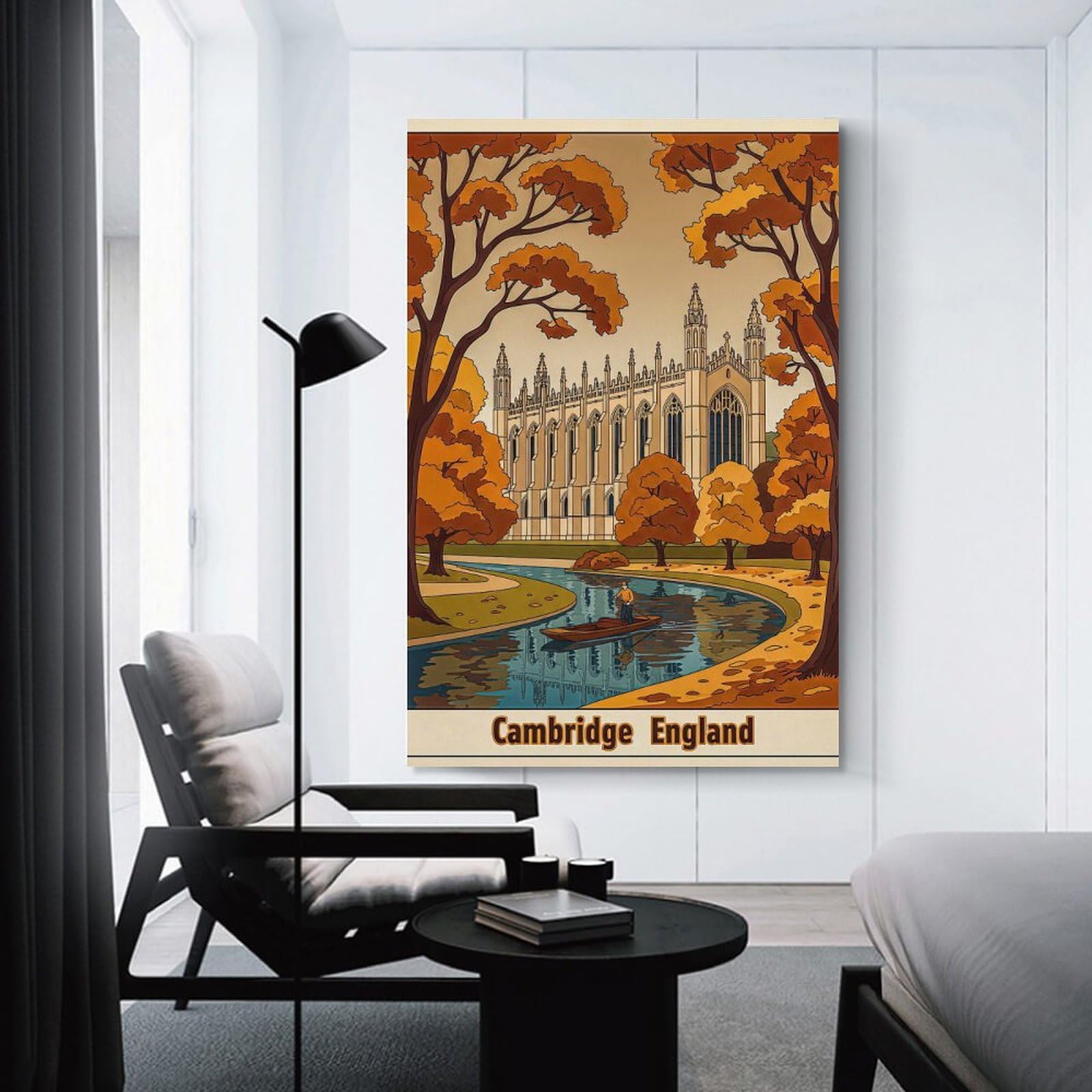 Junmoney Canvas Wall Picture Cambridge England Autumn Scene, 24x36inch(60x90cm), for Restful Interiors, Bedrooms Or Small Rooms, Home Artwork with A Soft Interior Feel