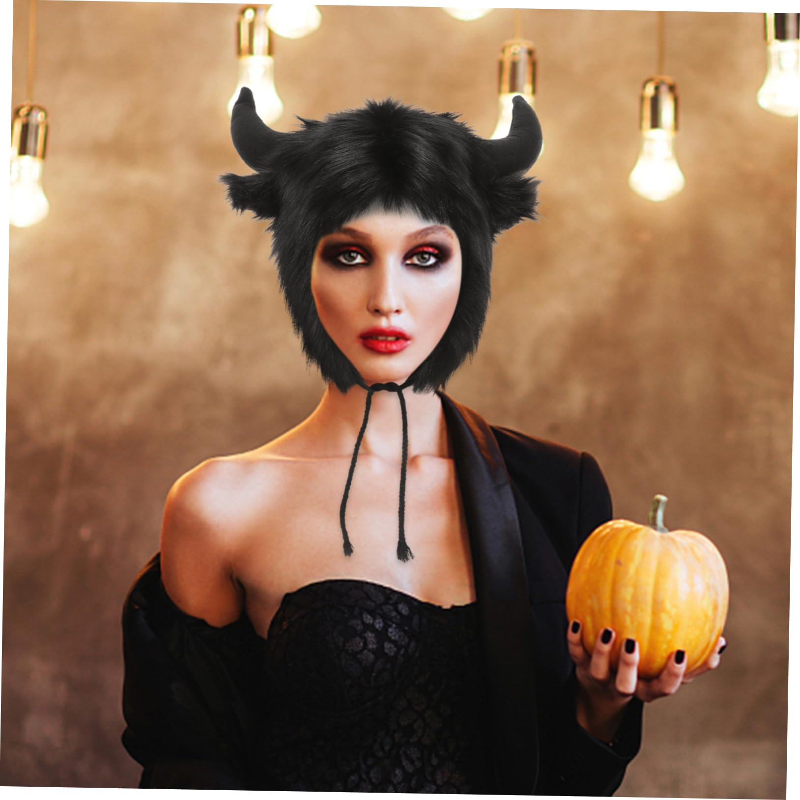 Healeved Tapa del oído de bocina fiesta lindos sombreros divertido sombrero de halloween sombreros de disfraces de animales ropa de cabeza novedosa disfraz poliéster Negro