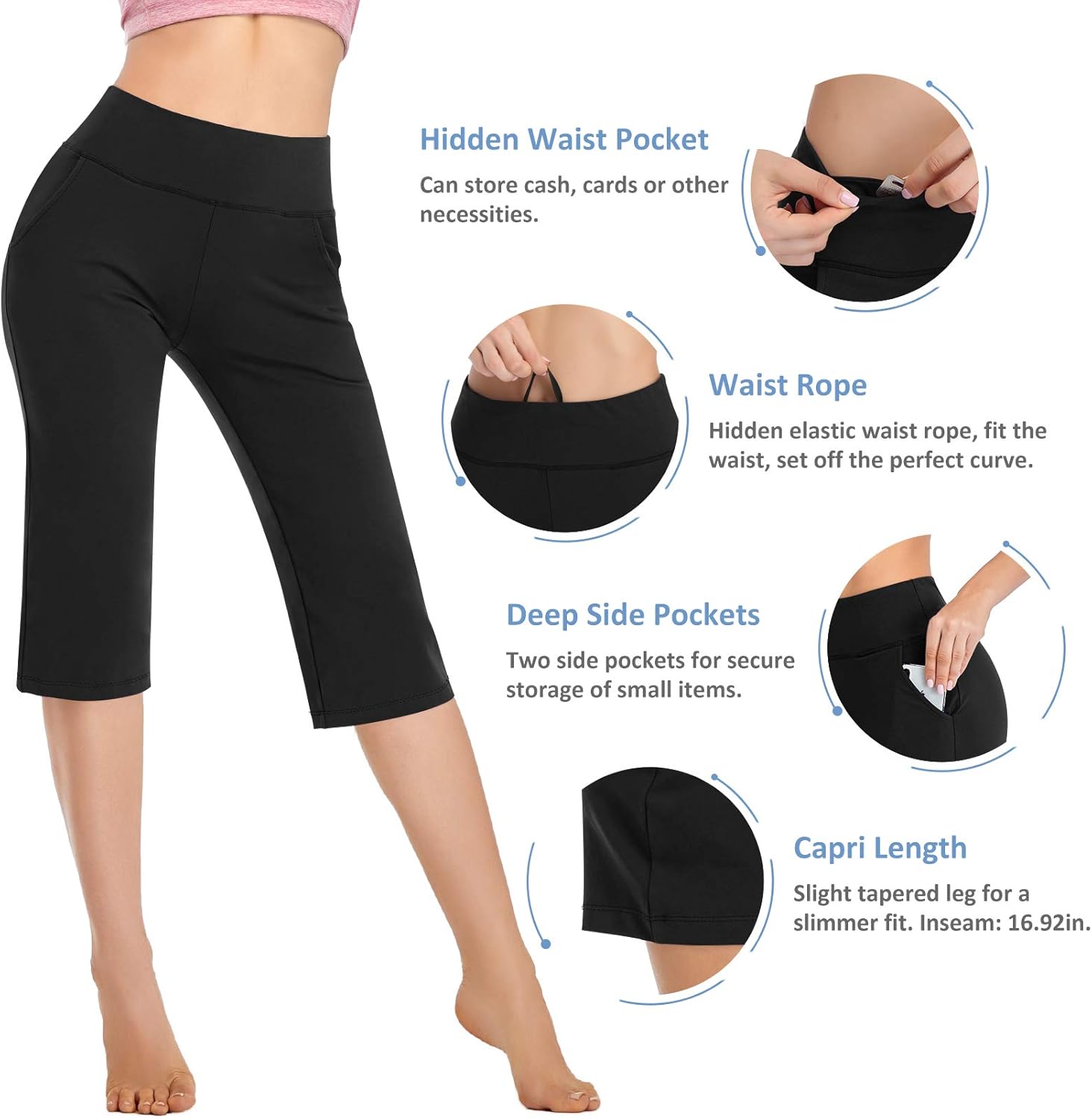 RIMLESS 7 Women's Yoga Pants with Pockets High Waist Stretch Pants Tummy Control Workout Pants - Image 3