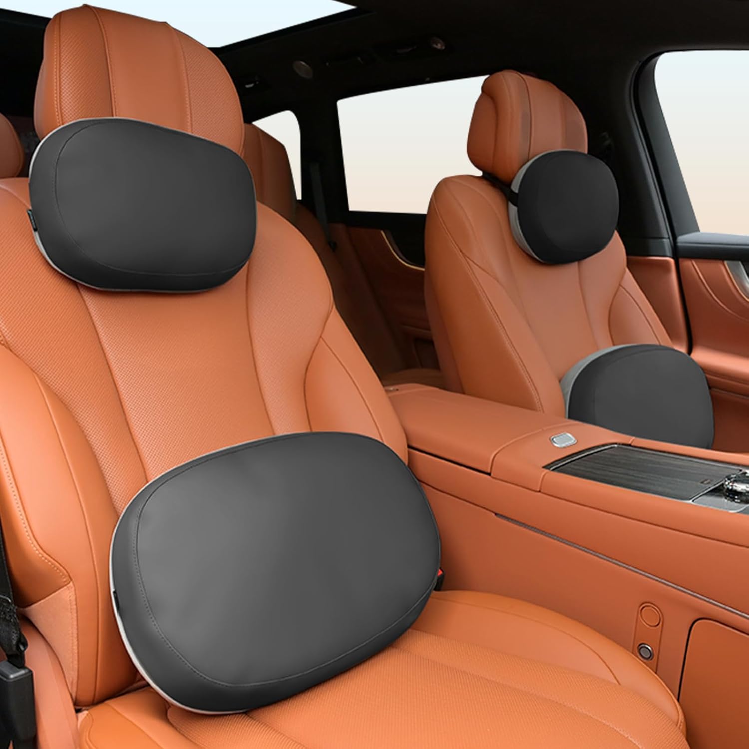 FLORICH Lumbar Support with Headrest Pillow Double-Sided Suede & Leather Car Neck Pillow and Back Cushion Kit Ergonomic Back Rest Pillow Neck Back Pain Relief for Car, Office Chair, Black - Image 2