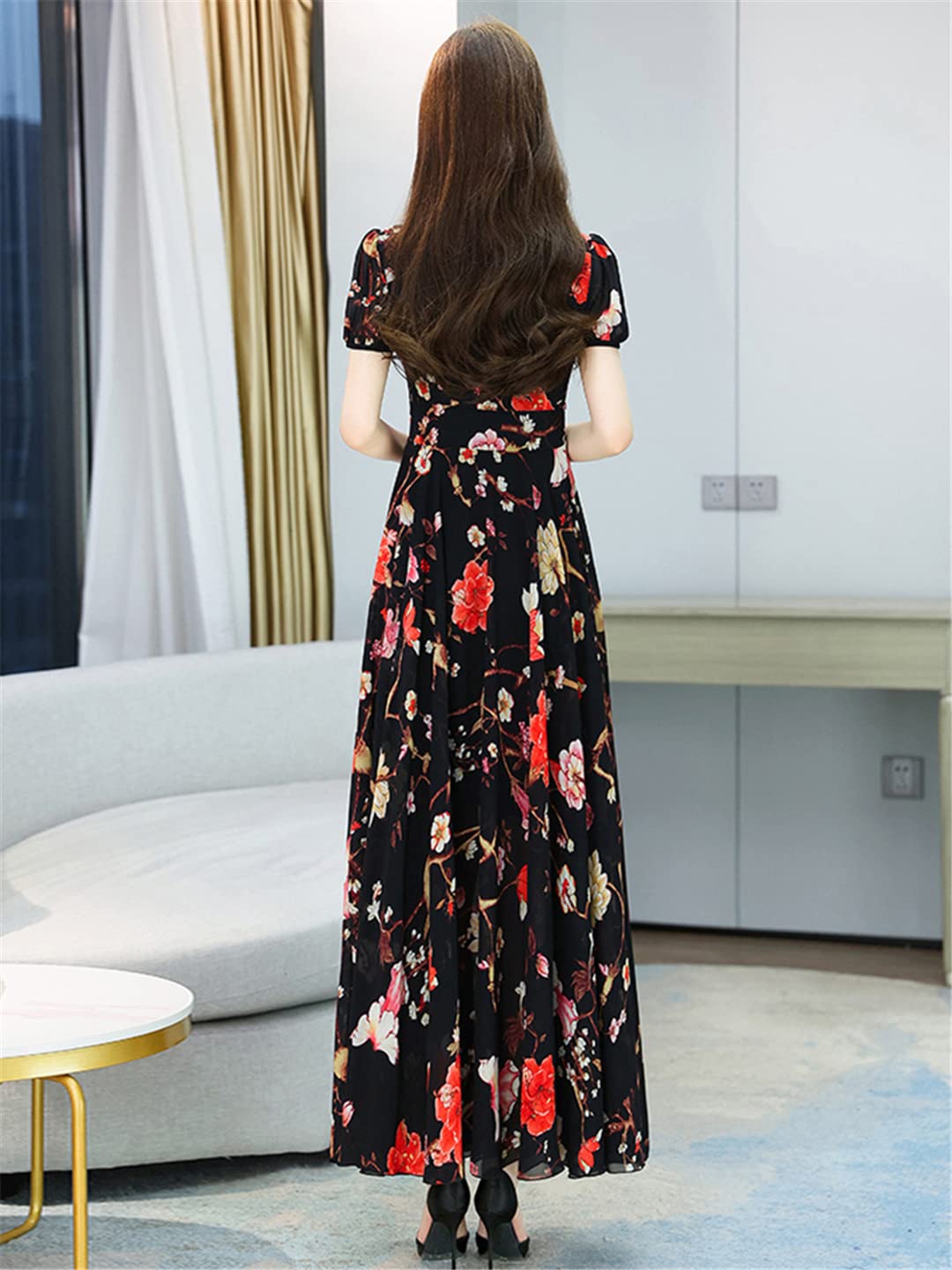 Abito estivo da donna, in chiffon, floreale, elegante, vintage, per feste