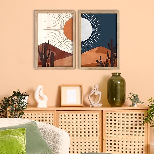 Miniatura 7 de FZMHASLWW Letrero de día y noche de cactus con paisaje del desierto, decoración de pared, 24 x 16 pulgadas, juego de 2 impresiones bohemias de luna