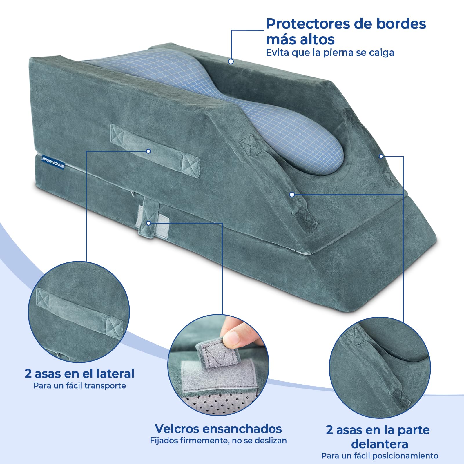 KingPavonini Almohada Elevadora de Piernas Ajustable en Altura, con Curva Ergonómica y Memoria para Aliviar Hinchazón y Dolor. Ideal para Recuperación Postoperatoria. (Pierna Individual)