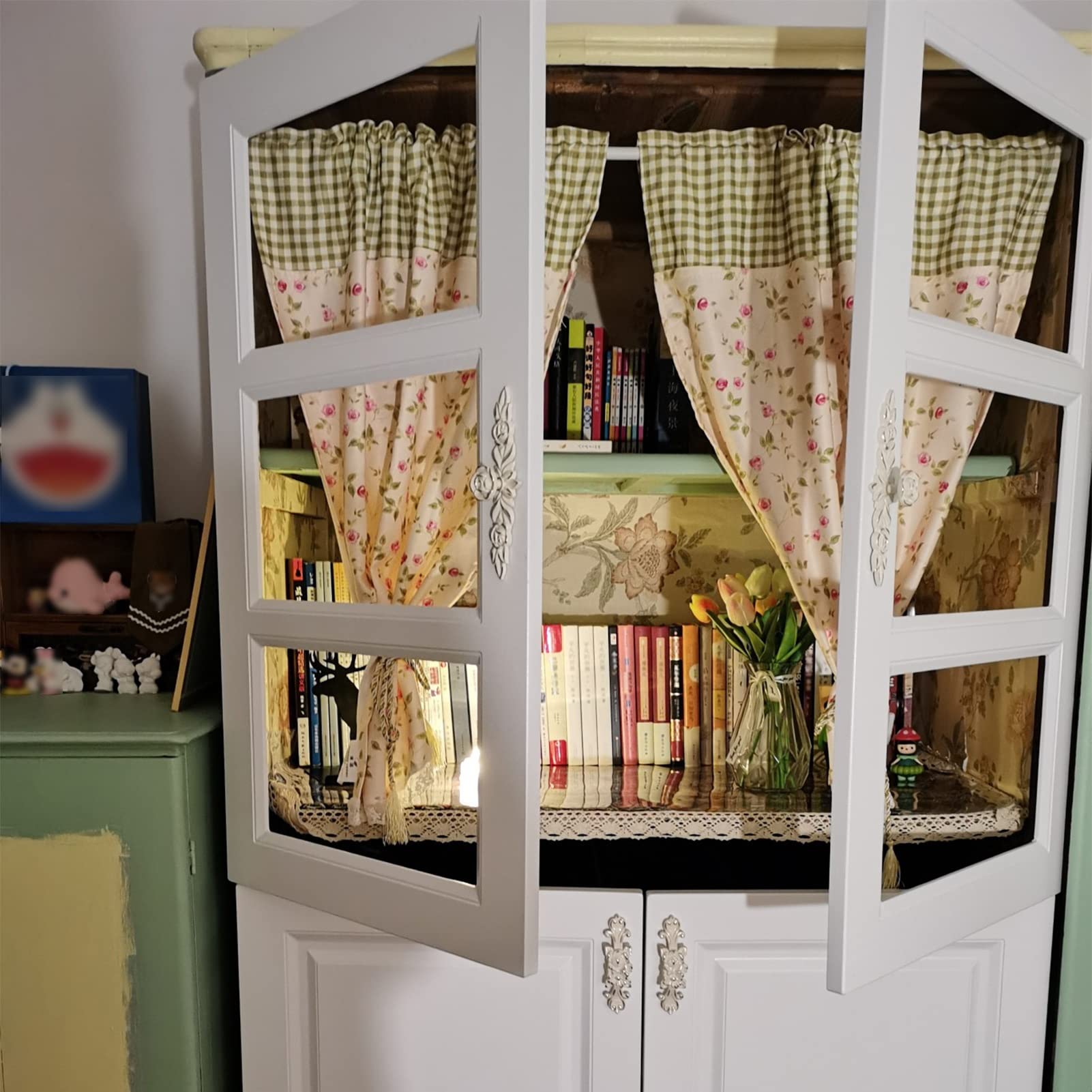 Cortina De Cenefa Con Amarre Para Cocina, Estilo Retro, Estilo Campestre, Con Bolsillo Para Barra, Cortinas