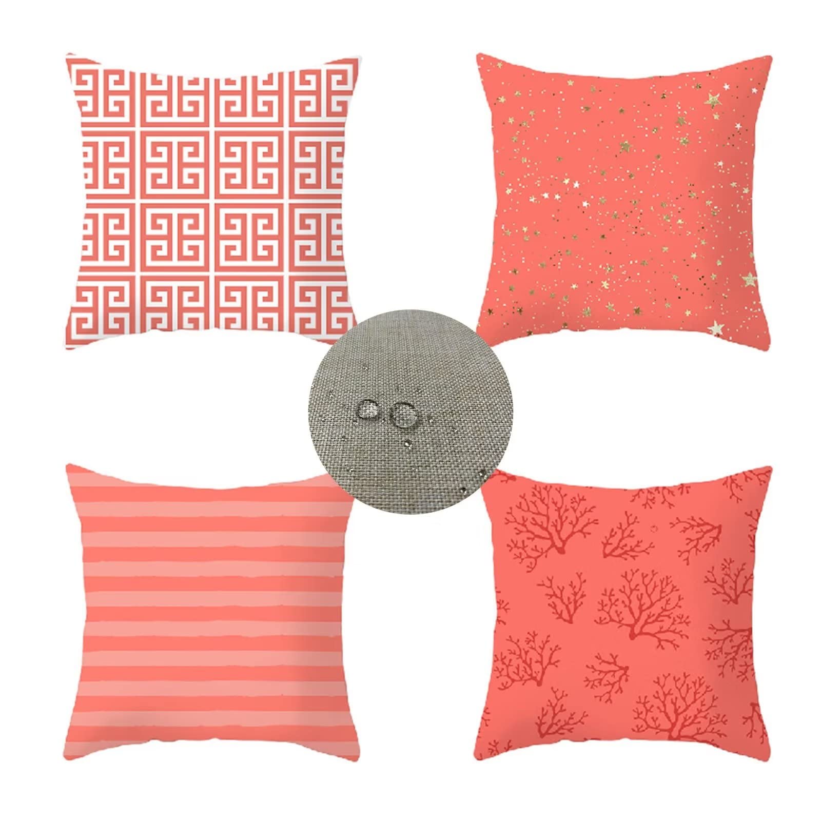 Outdoor Cushion Covers 60x60cm Set of 4 Square Waterproof Linen Outdoor Cushions Nordic Decorative Throw Pillow Case, for Sofa Couch Bedroom Garden Office Car Home Decor 24x24in (Blush Pink) JW-5900