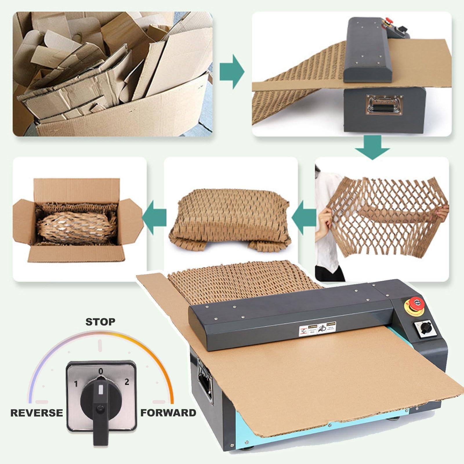 Trituradora de cartón de 350 mm de Ancho, Perforadora de cartón reciclable de 5 m/min, cortadora de expansión de Cajas de cartón Ondulado para Empresas de envío y Embalaje.