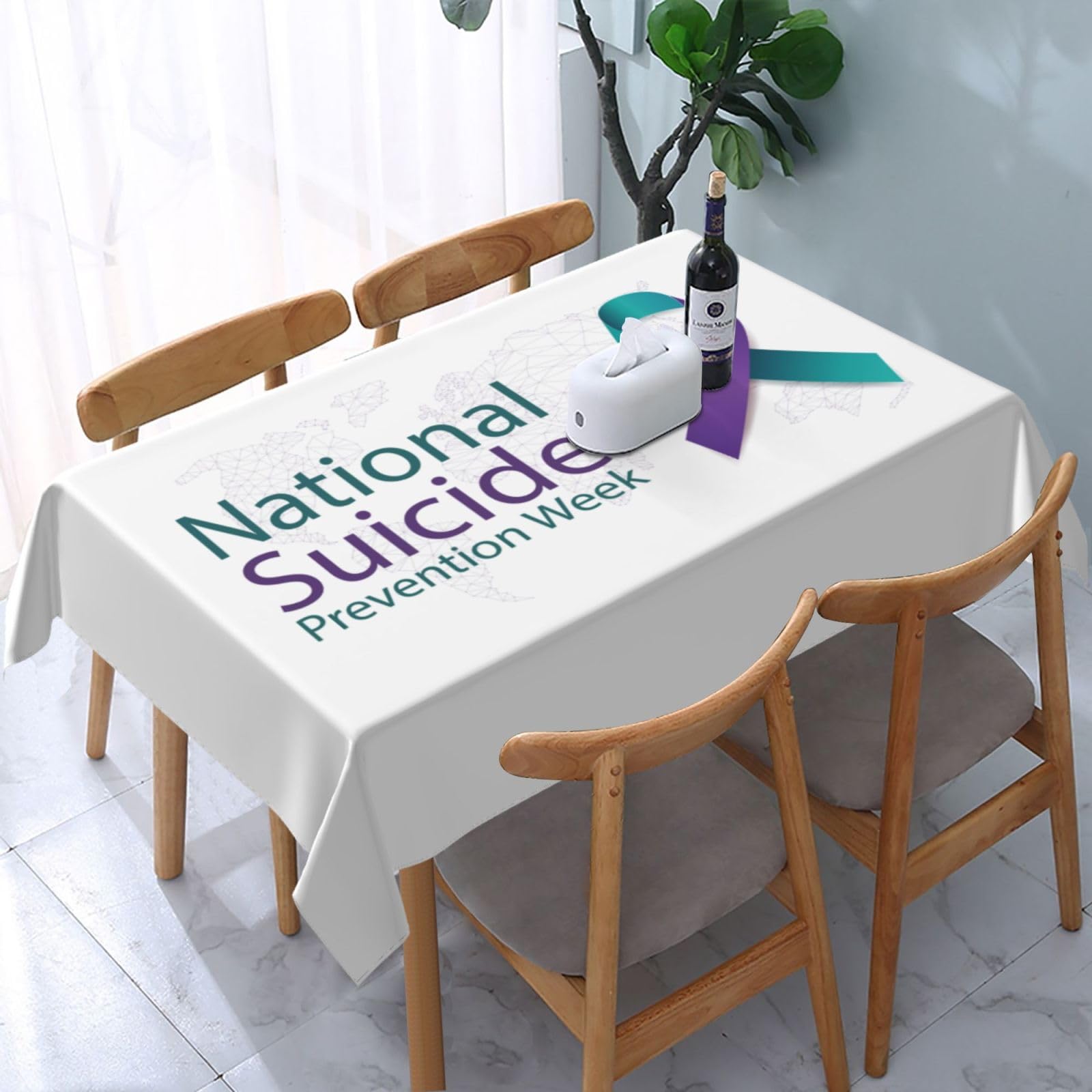 JunHeArt Suicide Prevention Awareness Month Tablecloth Rectangle Table Cover Washable Table Cloths Decor For Kitchen 54" X 72"