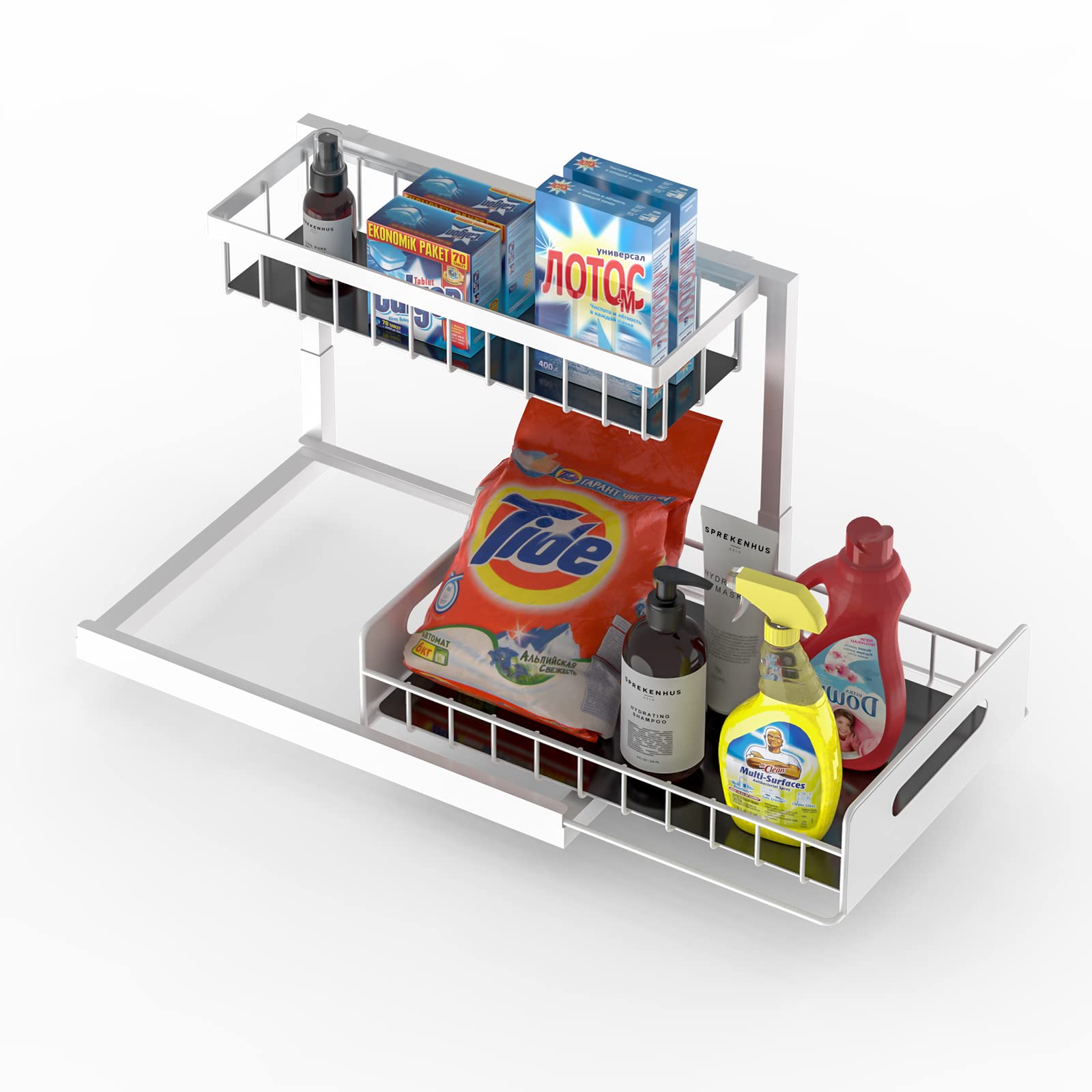 WZMYO Under Sink Organizers and Storage-2 Pack L-Shape Heavy Duty Metal Slide Out Pull Out Drawers Under Cabinet Storage Around Plumbing, for Under Kitchen Bathroom Sink Organizers and Storageï¼ˆWhiteï¼‰