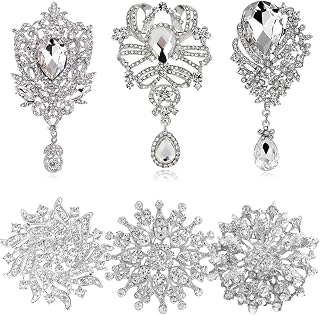 Ezing 6 Pcs Rhinestone Crystal Brooch Set for Wedding Bridal Bouquet Jewelry Brooches Lot