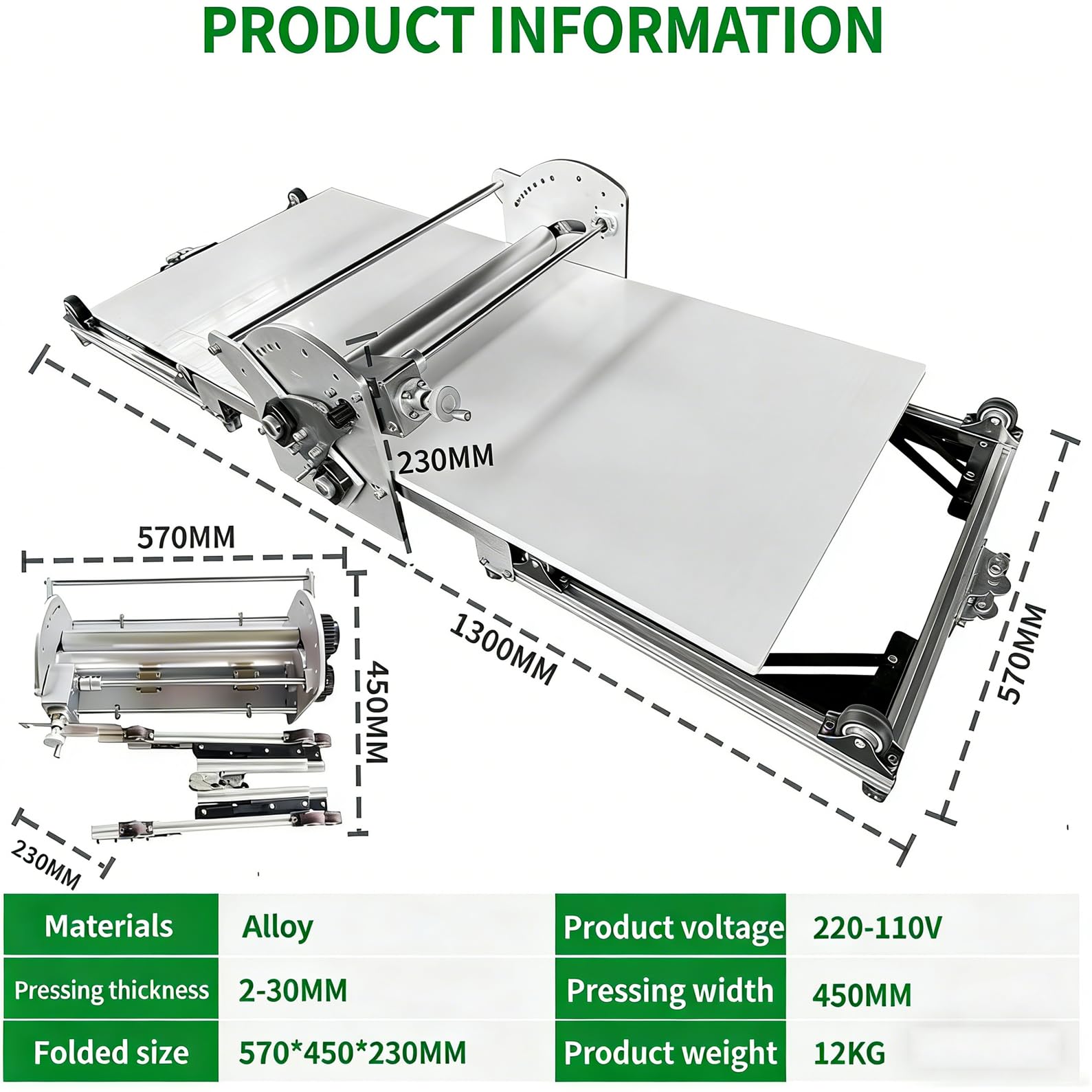 Macchina per La Pasta Elettrica, Sfogliatrice Automatica per Pasta Sfoglia, Struttura in Acciaio Inox, Spessore Da 2 a 30 Mm Controllo, Con Tagliere Da 40×17,7 Pollici per Croissant, Pasta Fresca