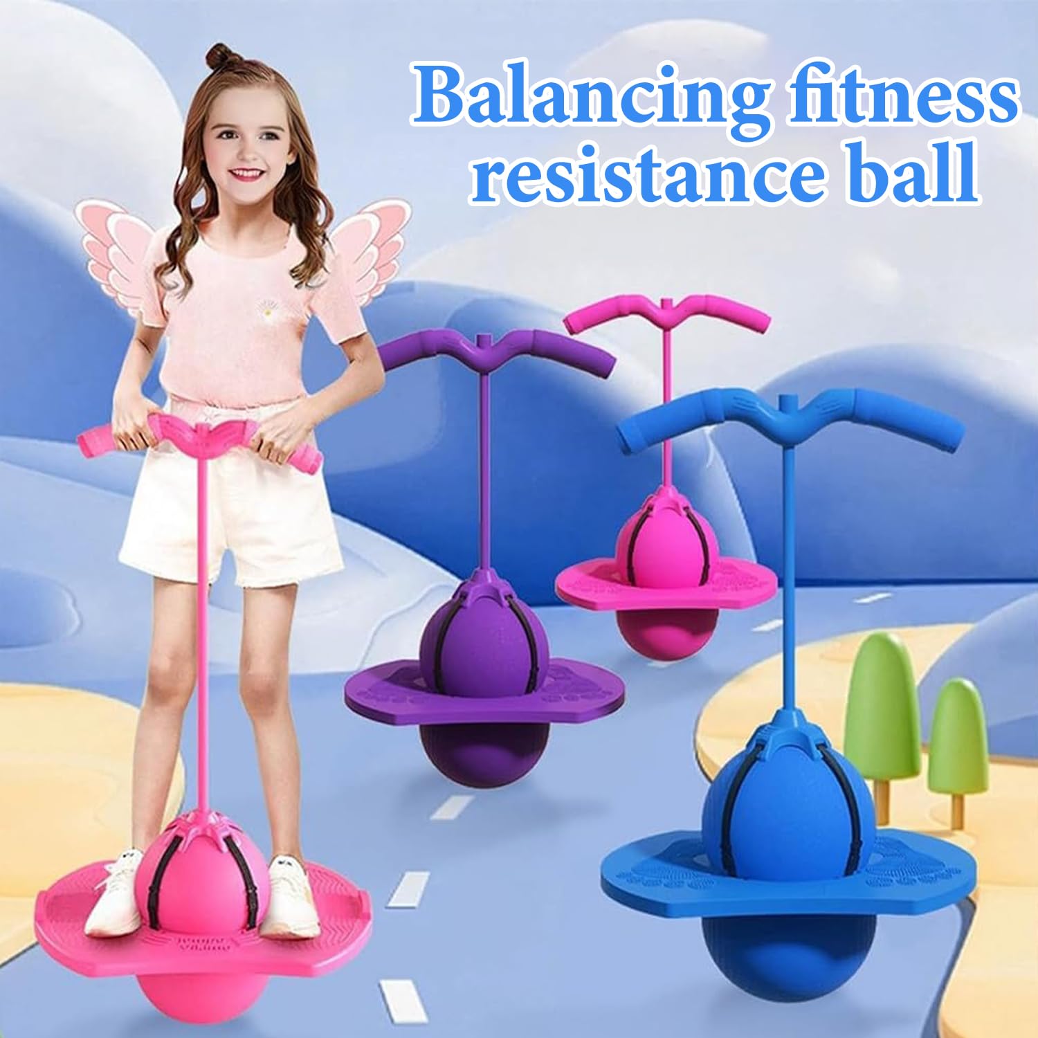 Balón de Salto Equilibrado para Niños, Pelota Pogo con Mango, Antideslizante, Juguete Deportivo para Casa, Jardín, Juego y Ejercicio Físico (Rosa)