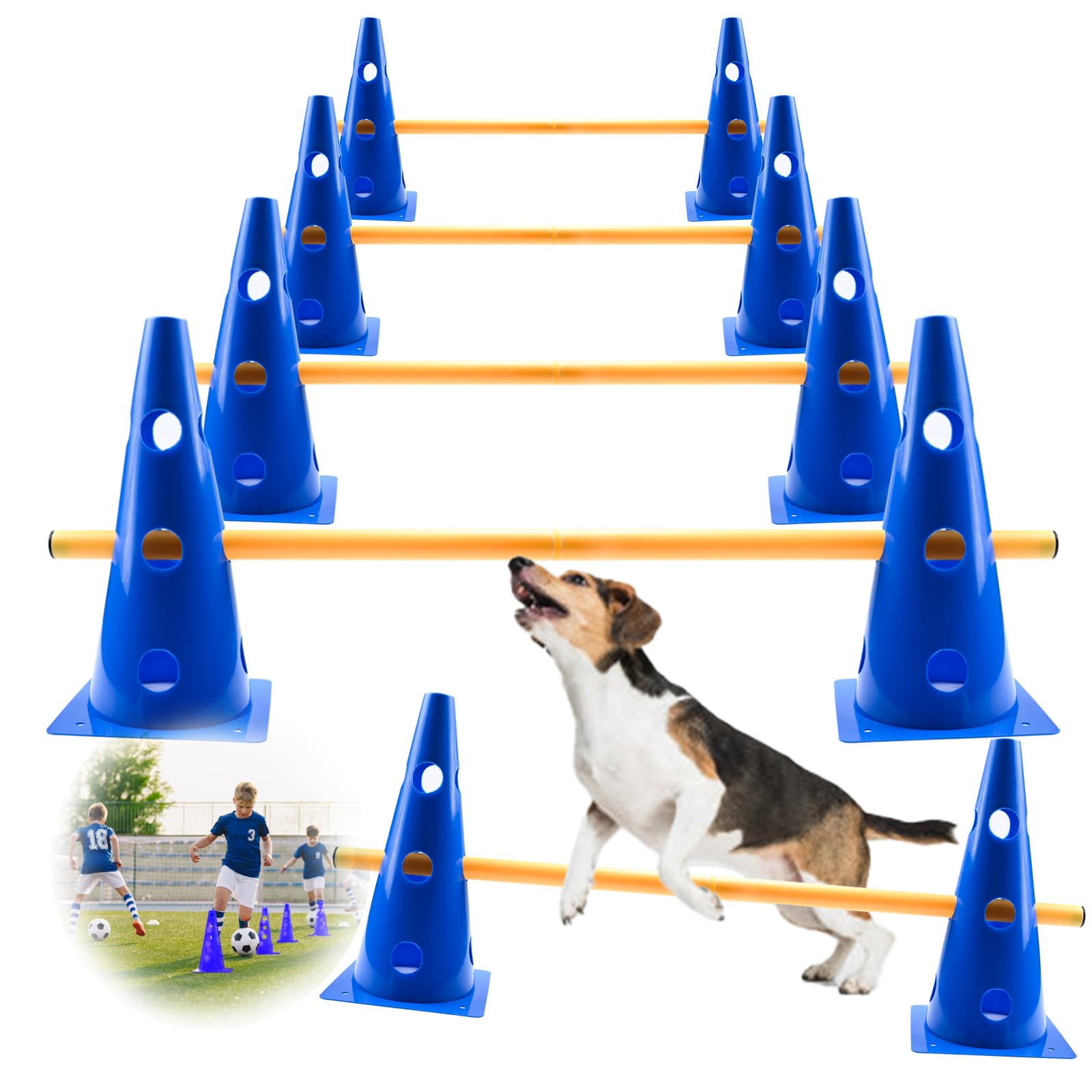 Zazafolora Dog Agility Equipment Jumps, Dog Obstacle Training Set, 23 cm Pet Training Cone Set, Cavaletti Poles for Small & Medium Dogs, Pony, Football Obstacle Training