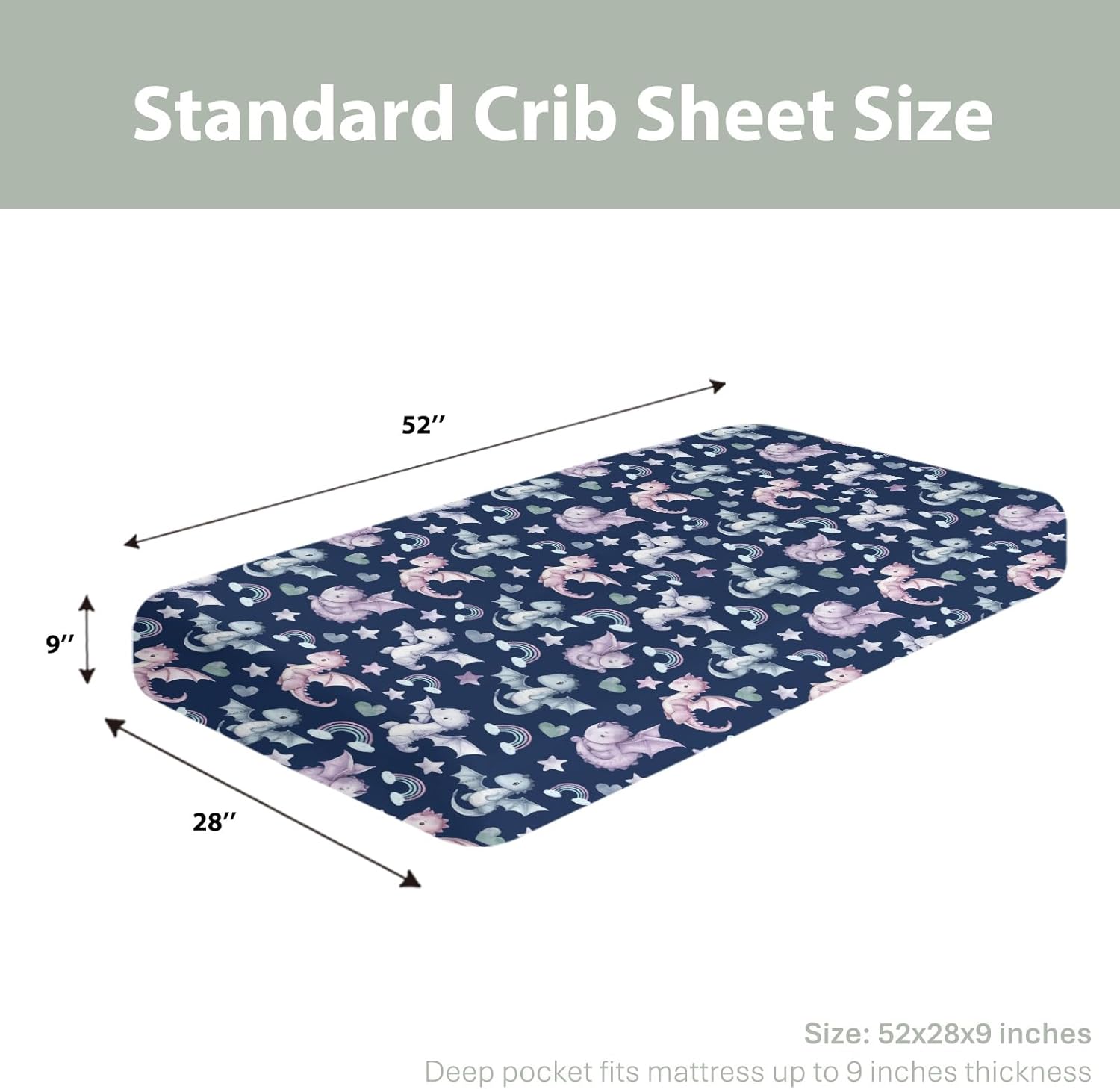 Fairytale Dragon Love Stars Rainbow Baby Crib Sheets for Boy Girl 28"x52" Cute Dragons Purple Soft Snug Fitted Crib Mattress Cover Fantasy Animal Baby Sheet for Standard Crib & Toddler Bed Mattress