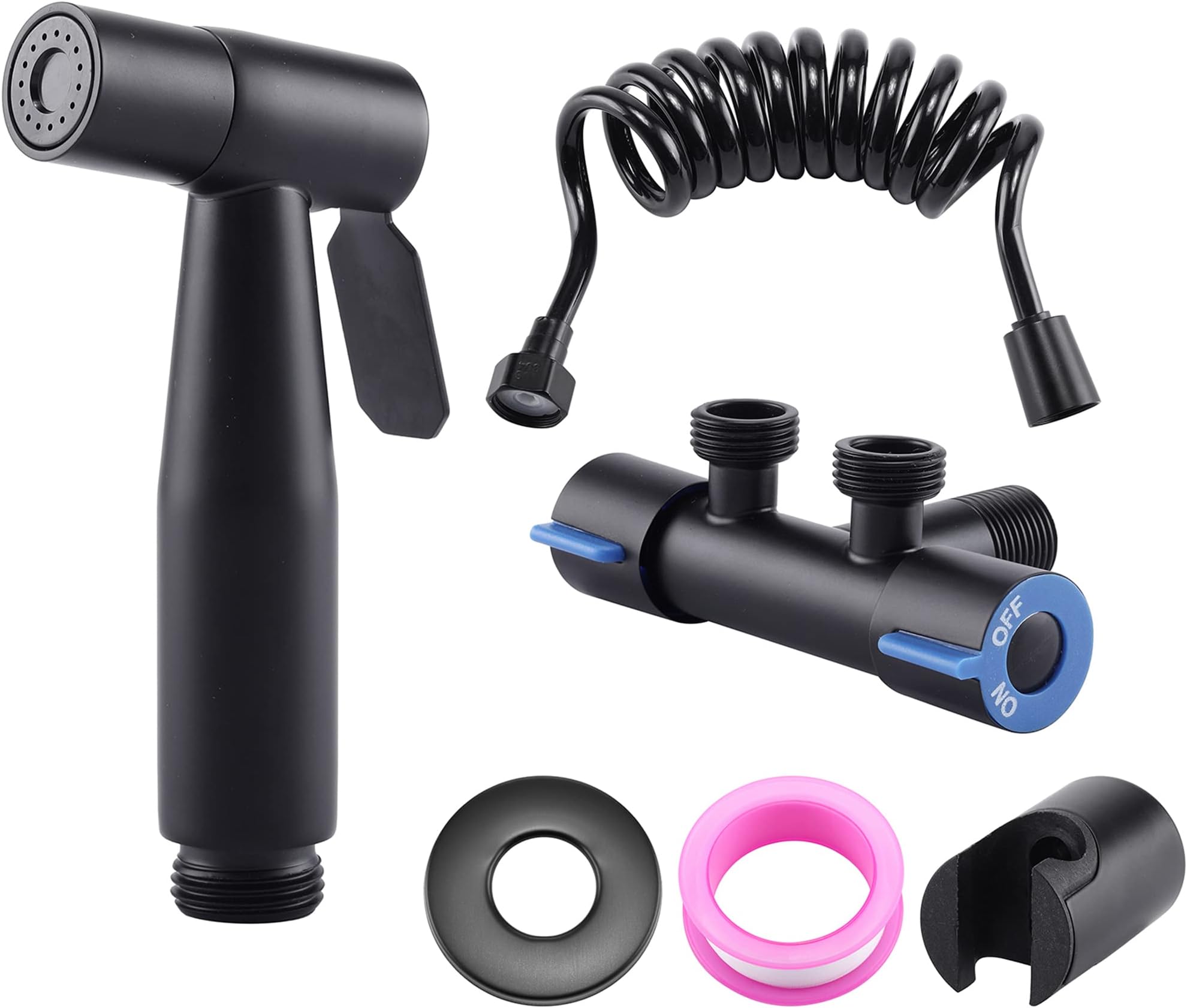 ACBungji Handheld Bidet Sprayer for Toilet Portable, Stainless Steel 5 Pcs Handheld Sprayer Kit Adjustable Water Pressure for Toilet Seat, Shower, Sink, Cloth Diaper Sprayer, Baby Pets Wash (Black1)