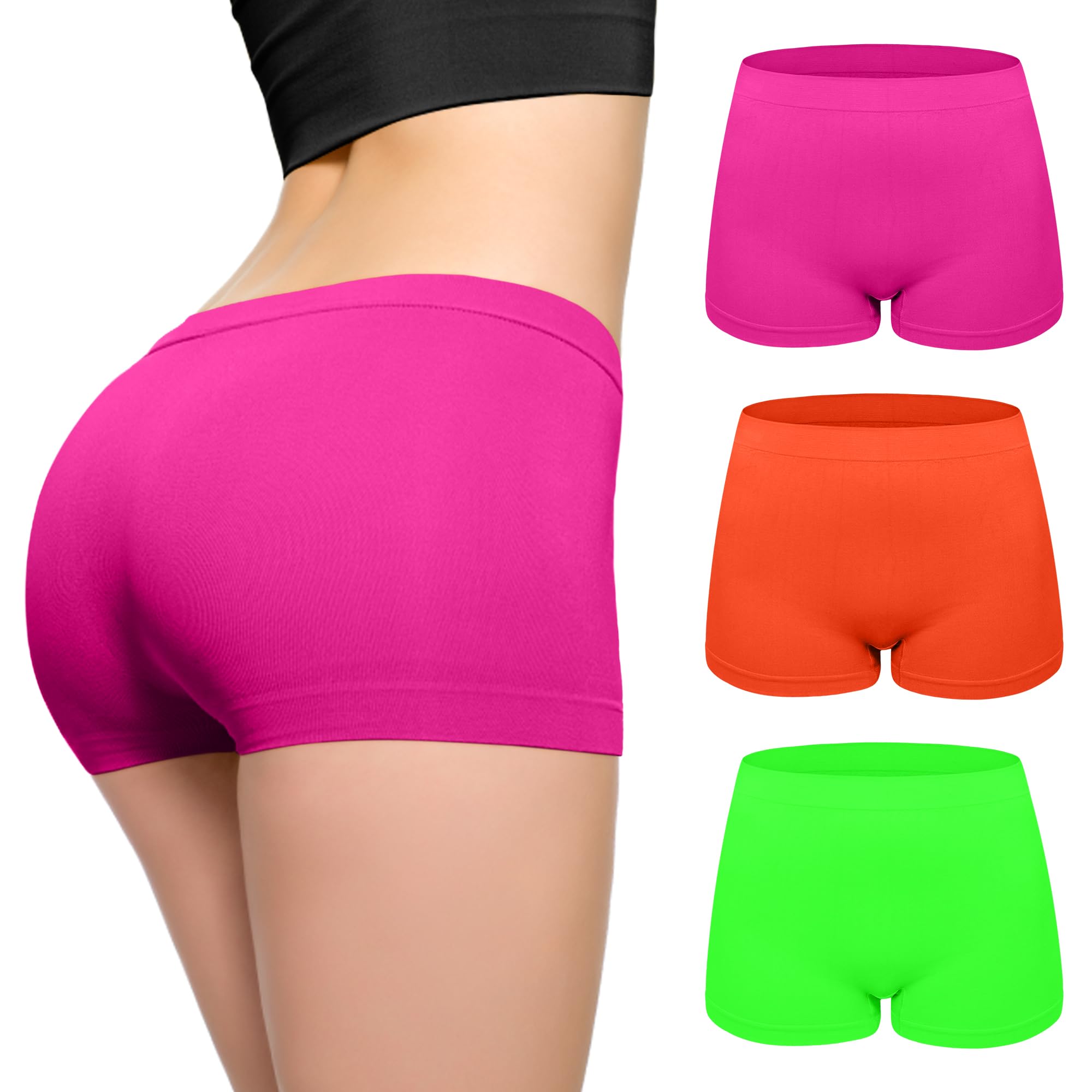 3 Pack Women Boxer Briefs High Waist Seamless Panties for Women Stretchy Tummy Control Breathable Hipster Multipack Shorts for Running Workout Black Women Briefs-image-44
