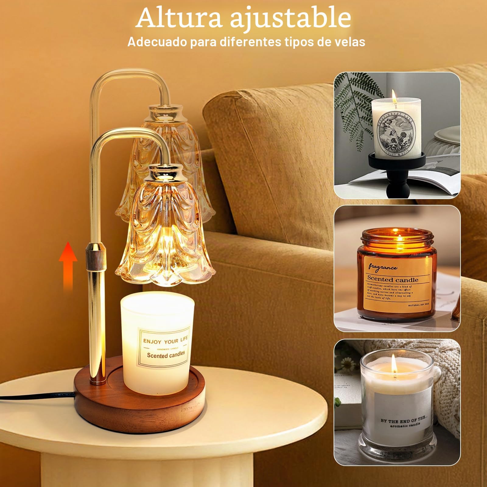 HOSSOM Candle Warmer Lamp Safe Flameless Lampara Vela Timer & Dimmer Calentador de Velas Altura ajustable para la relajación de la decoración de la oficina en el hogar