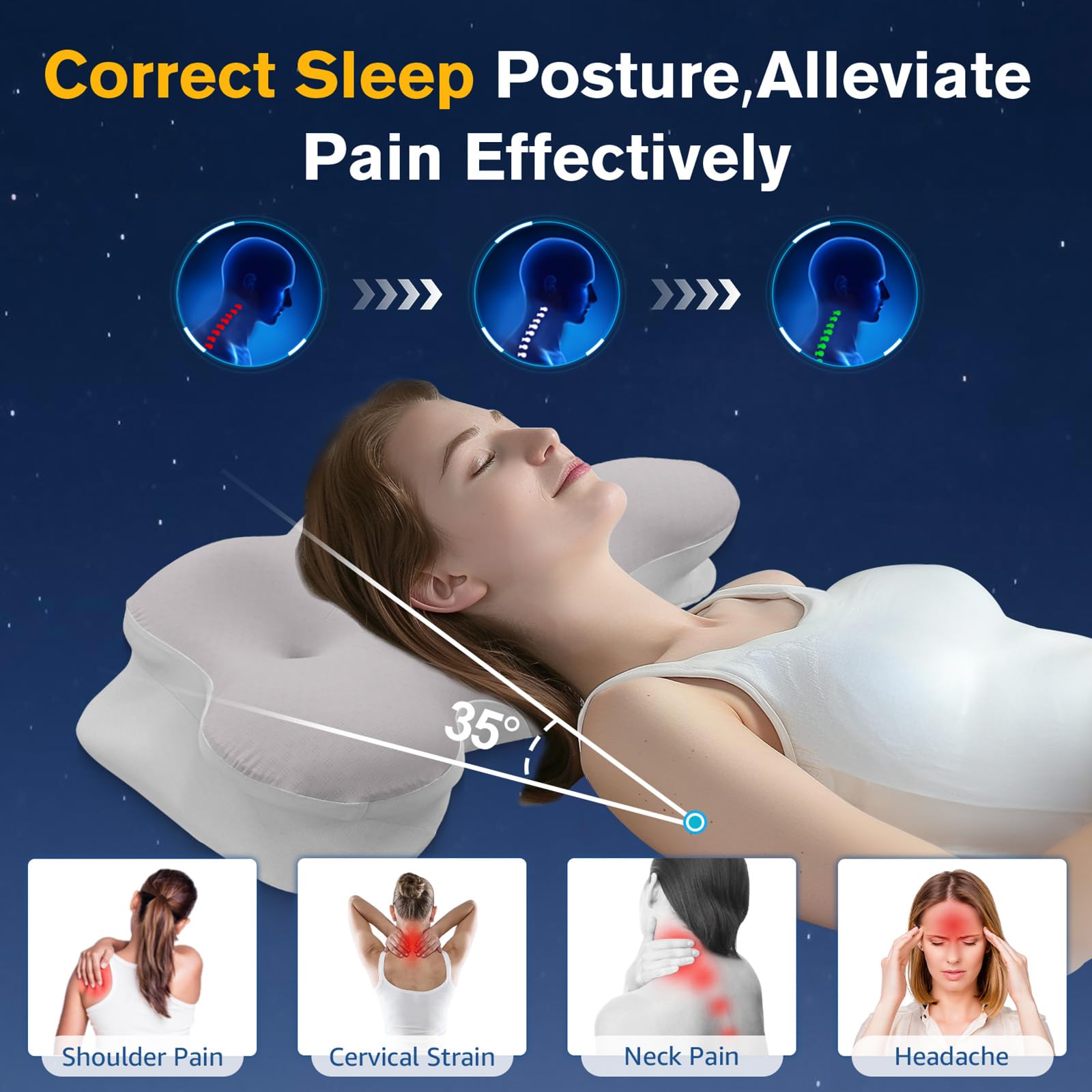 Almohada cervical para el cuello, almohadas para dolor de cuello y hombros, almohada de contorno, almohadas de cuello, almohada para aliviar el dolor de cuello, almohadas de lado para adultos,